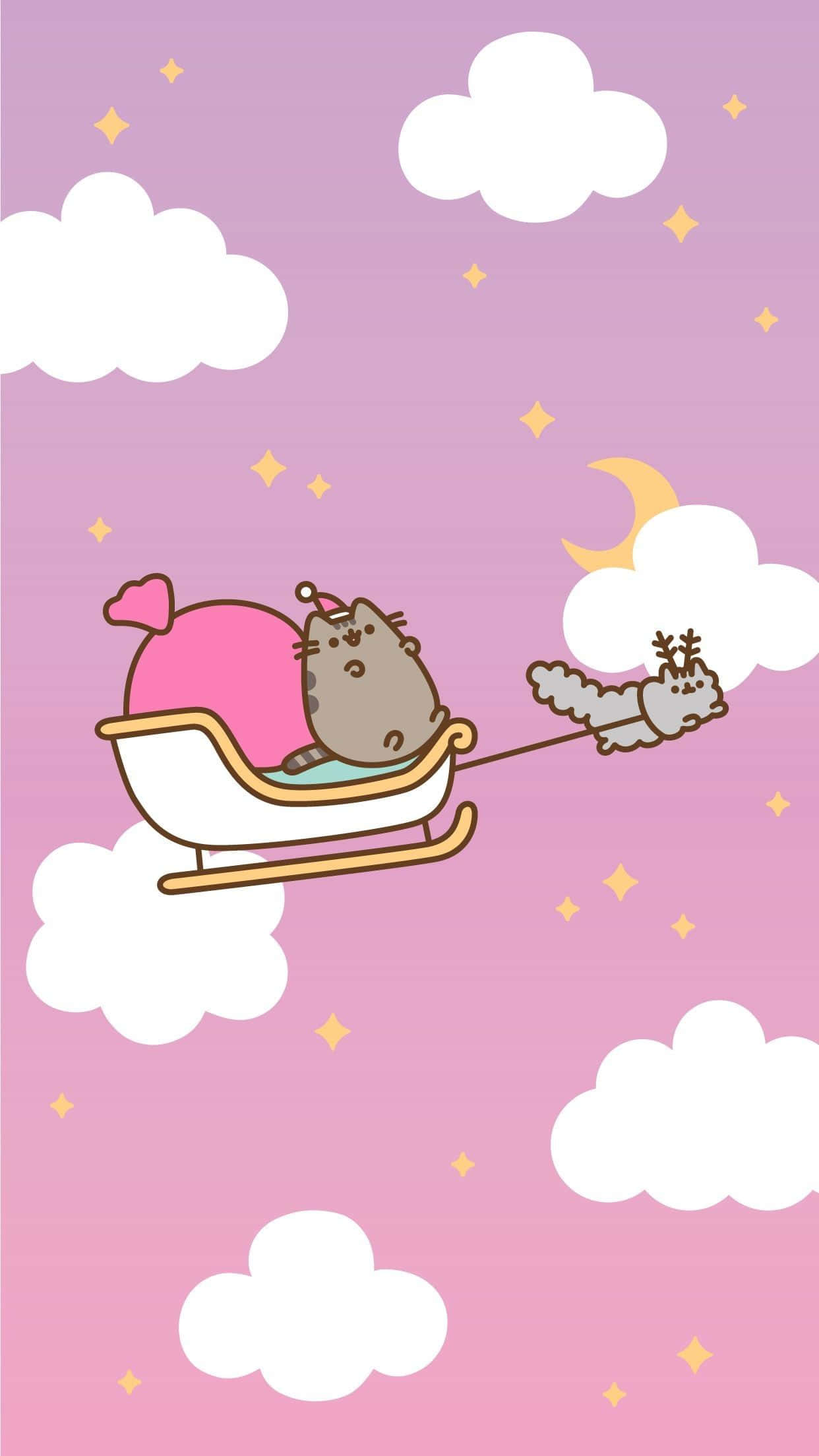 Pink jule-Pusheen kat i kane Wallpapers