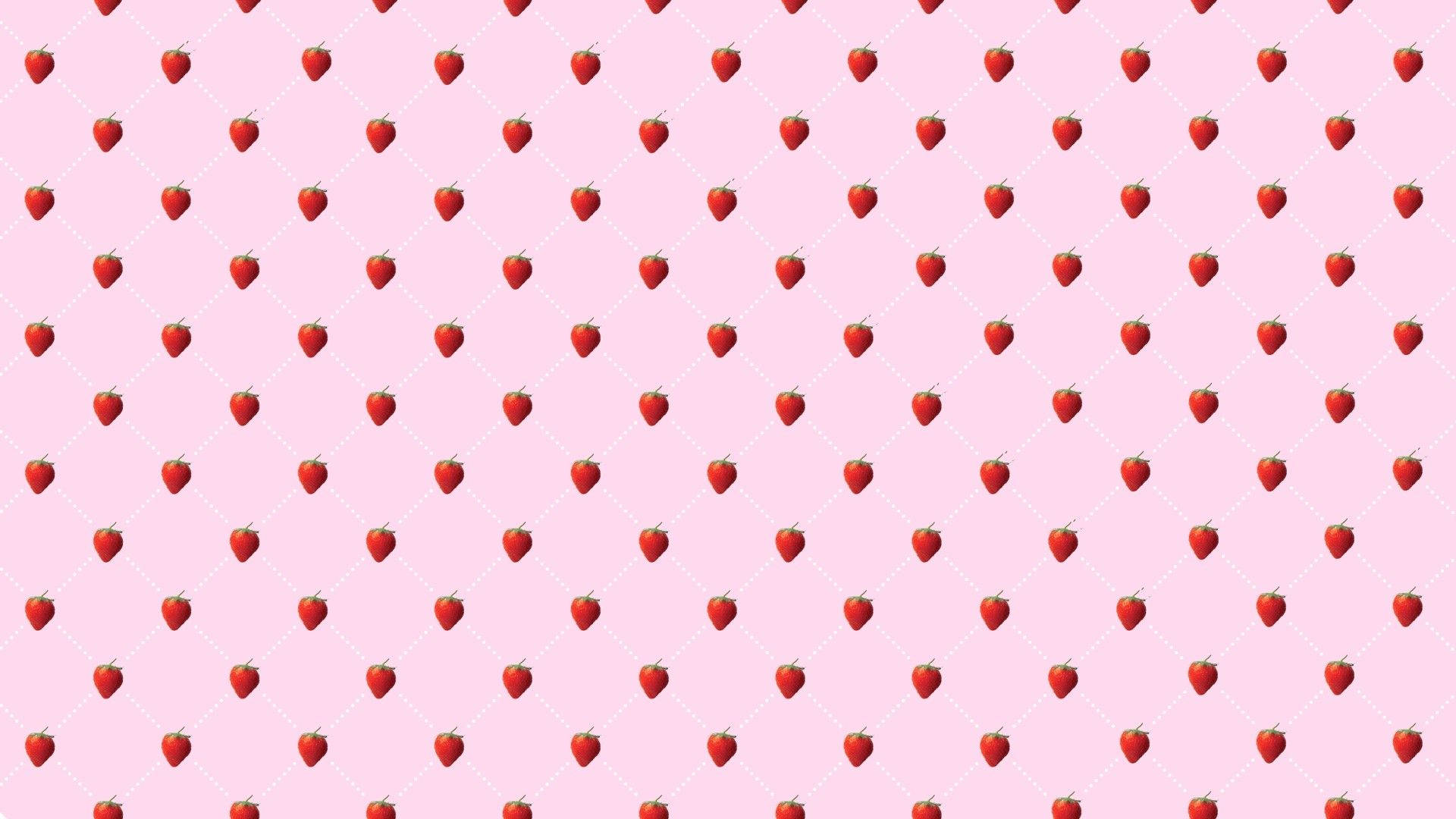 Pink Kawaii jordbær sømløst mønster Wallpapers