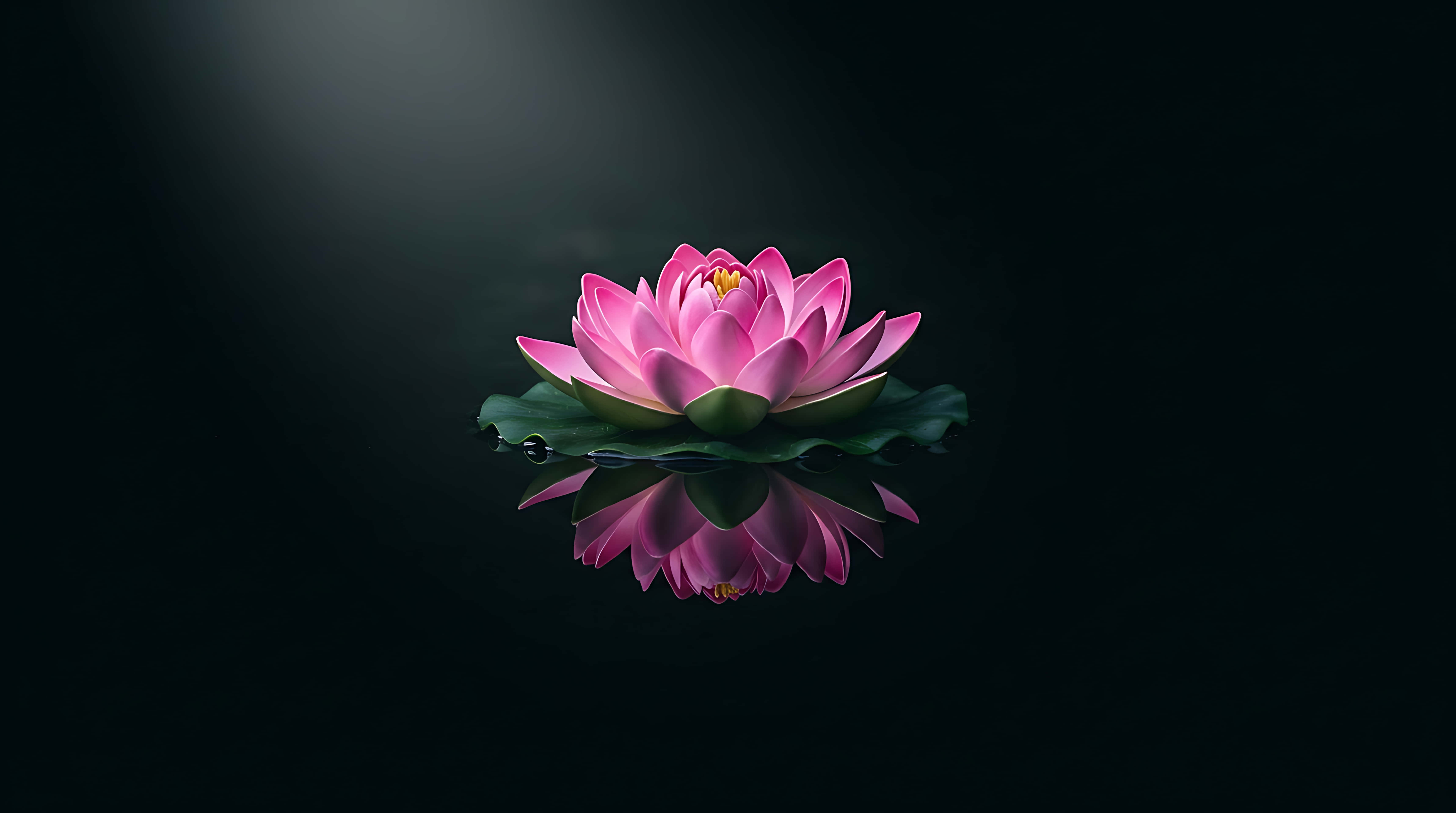Pink Lotusblomst Flydende på Mørkt Vand med Perfekt Spejling, Minimalistisk Zen-koncept Wallpapers
