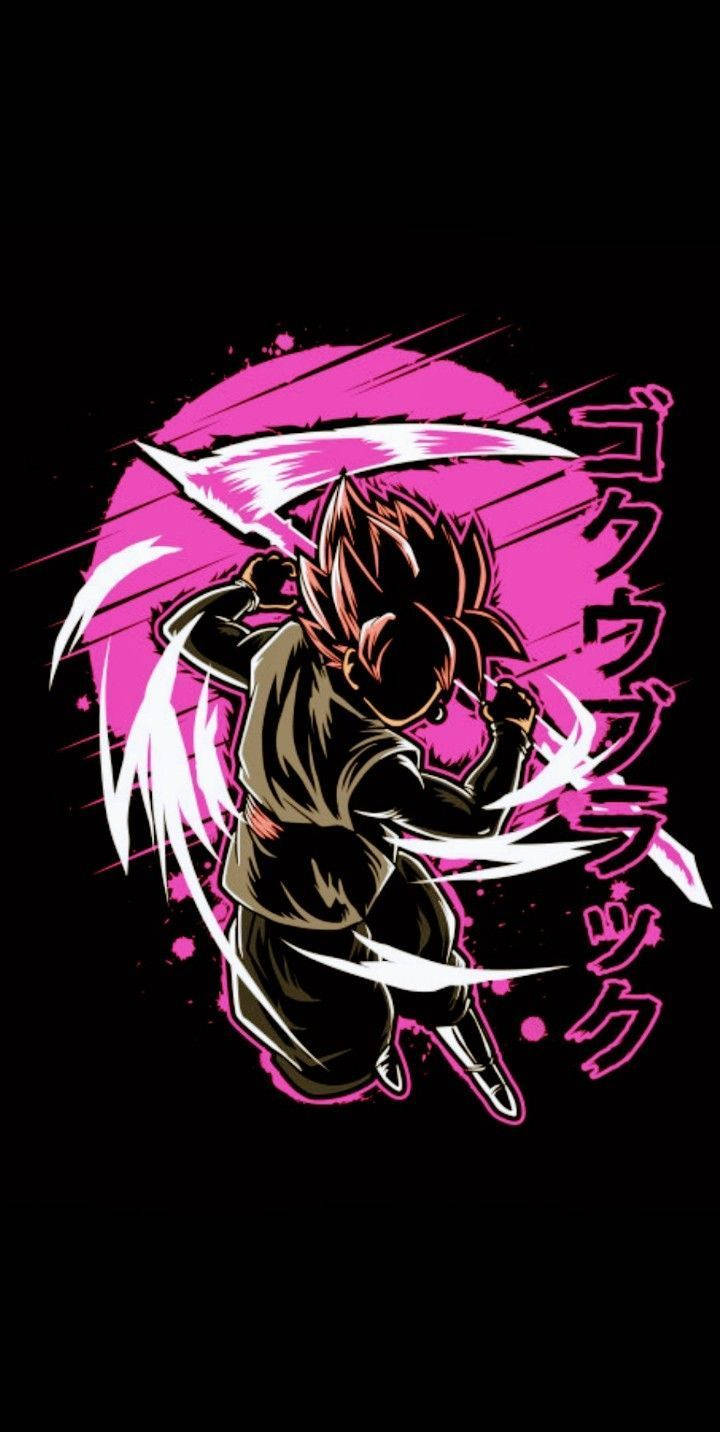 Pink måne og silhuet af Black Goku telefon Wallpapers