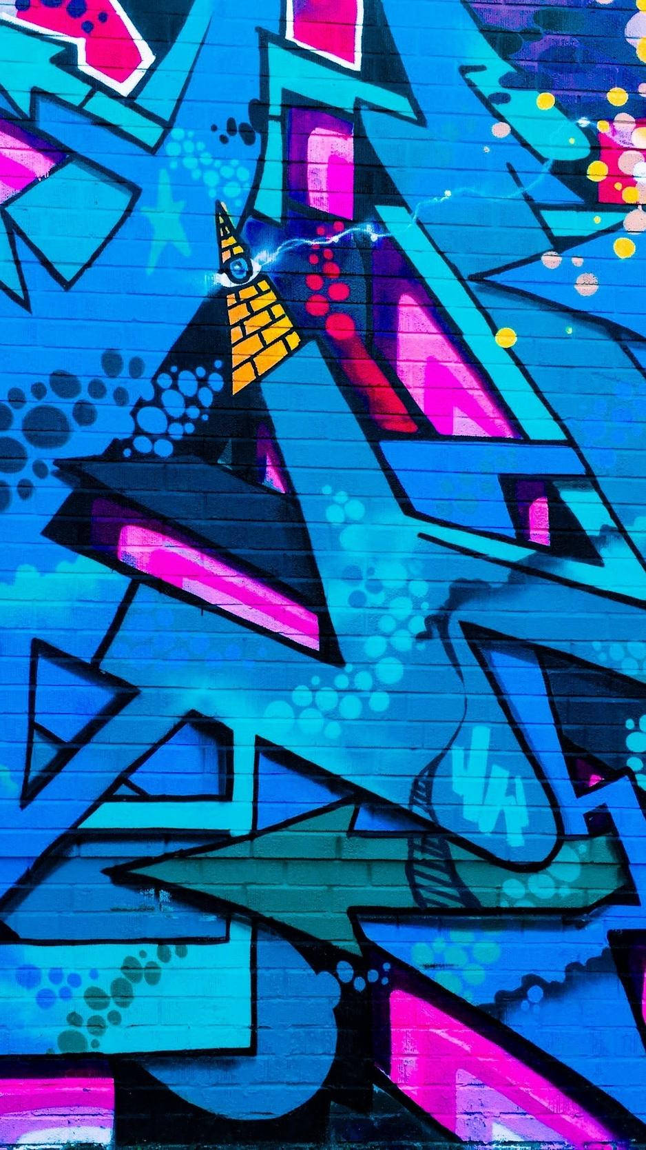 Pink og blå abstrakt væg graffitti iPhone Wallpapers