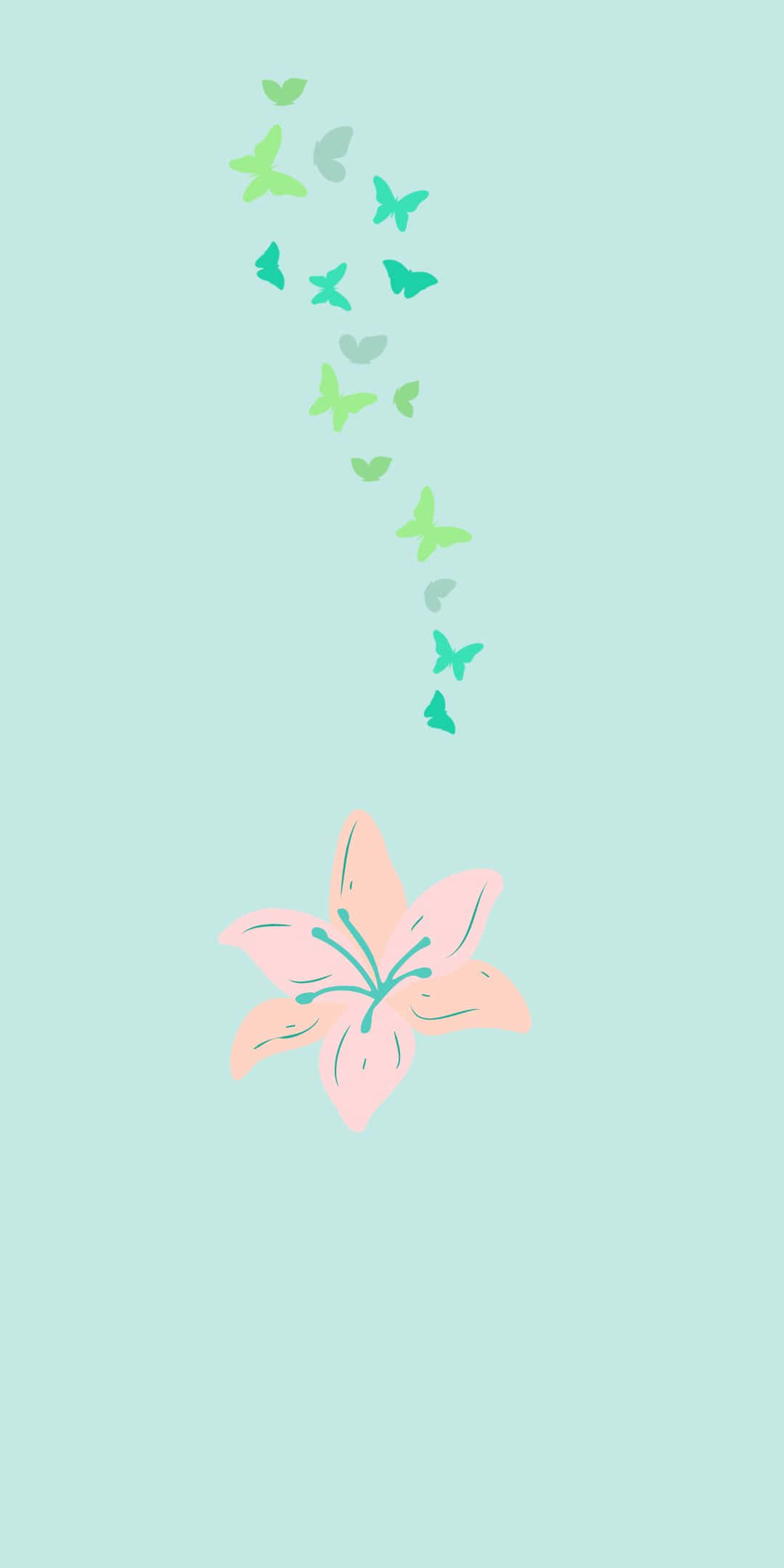 Pixel 3 Baggrund med minimalistisk lyserød blomst og sommerfugle Wallpapers