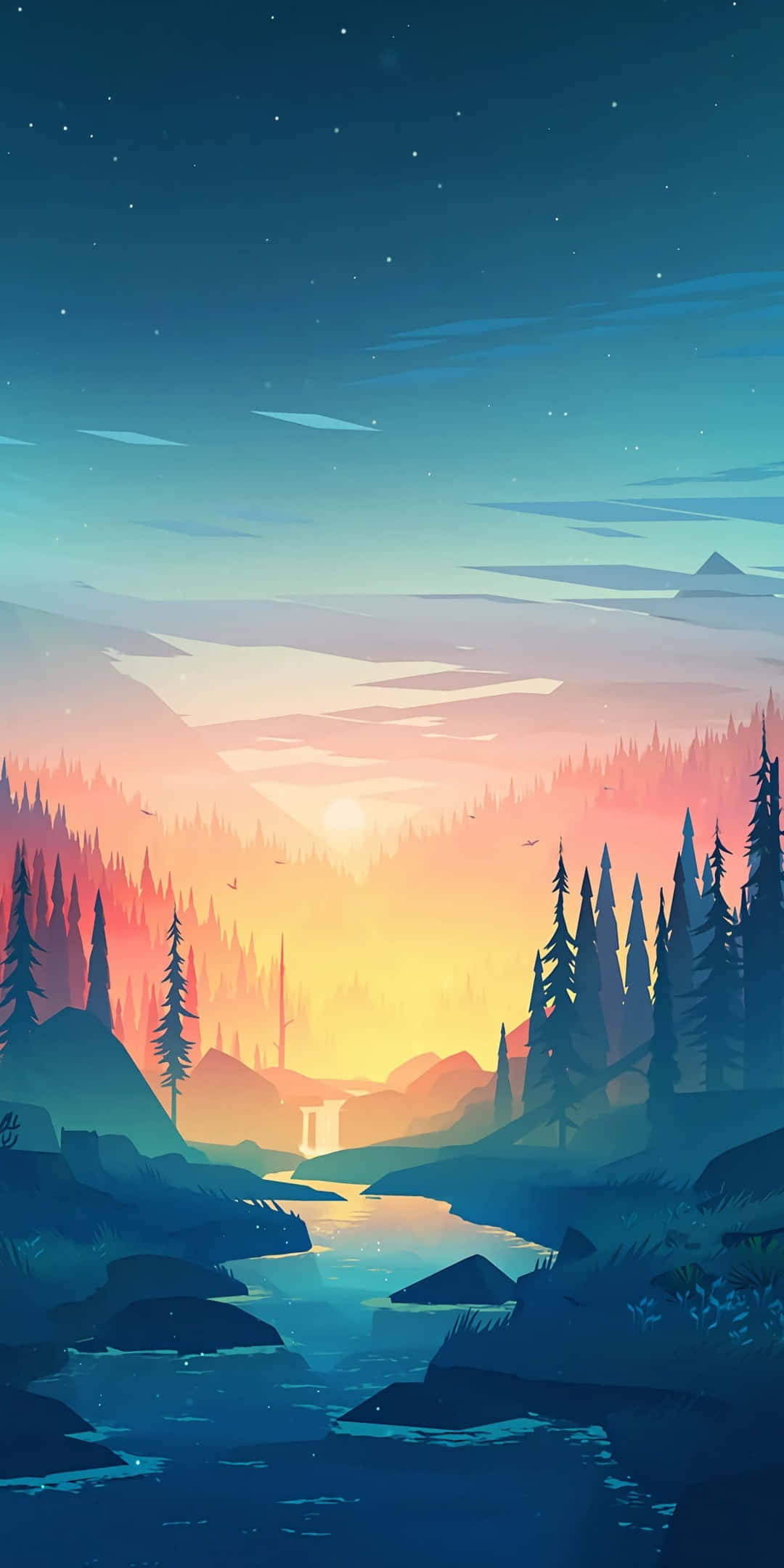 Pixel 3 Minimal Baggrund Skovsolopgang Wallpapers