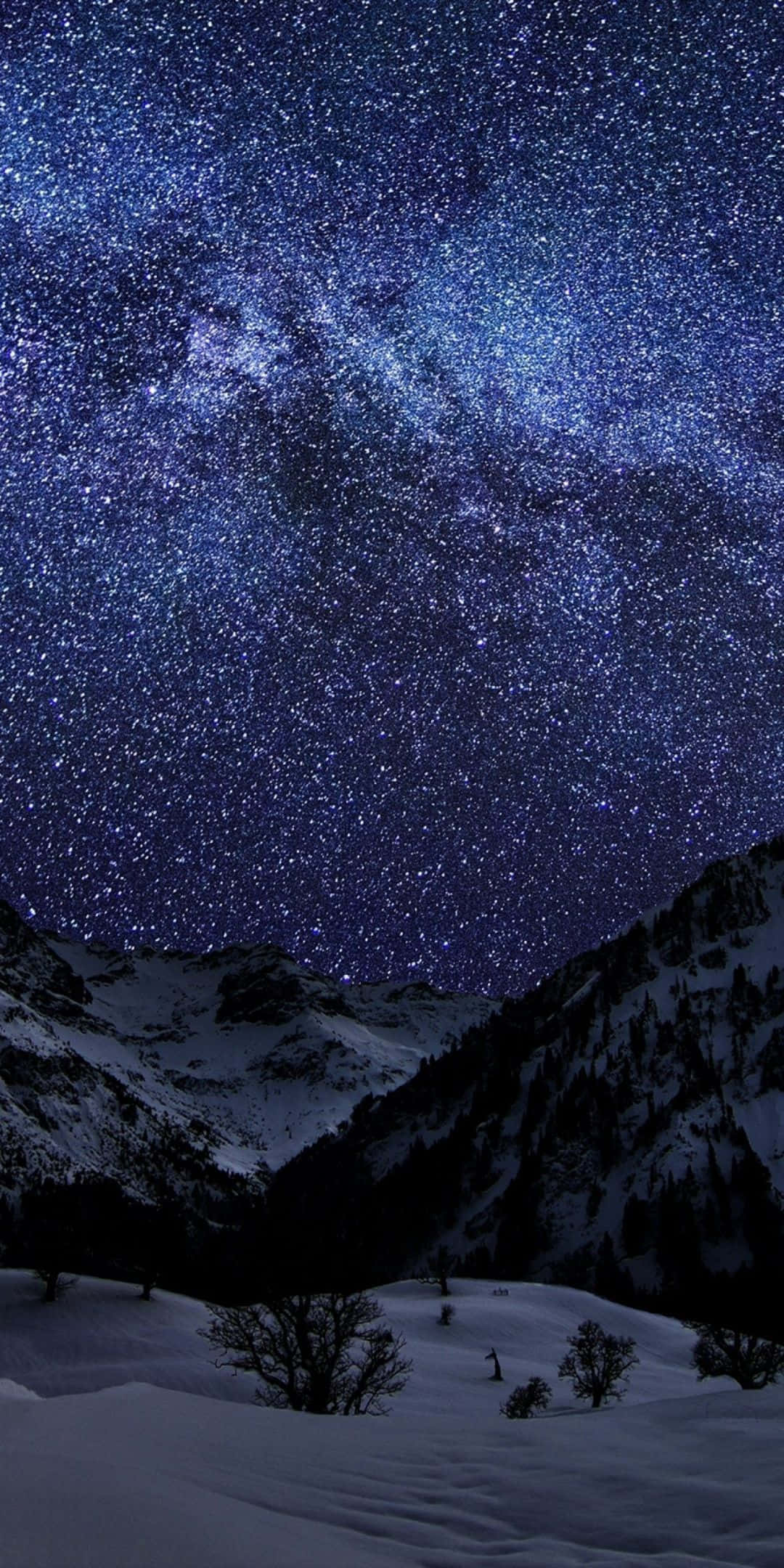 Pixel 3 Vinterbaggrund Bjerge og Stjernehimmel Wallpapers