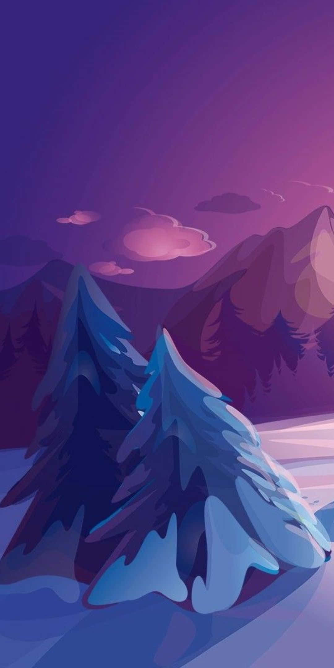 Pixel 3 Vinterbaggrund Tegning af Snedækkede Træer Wallpapers