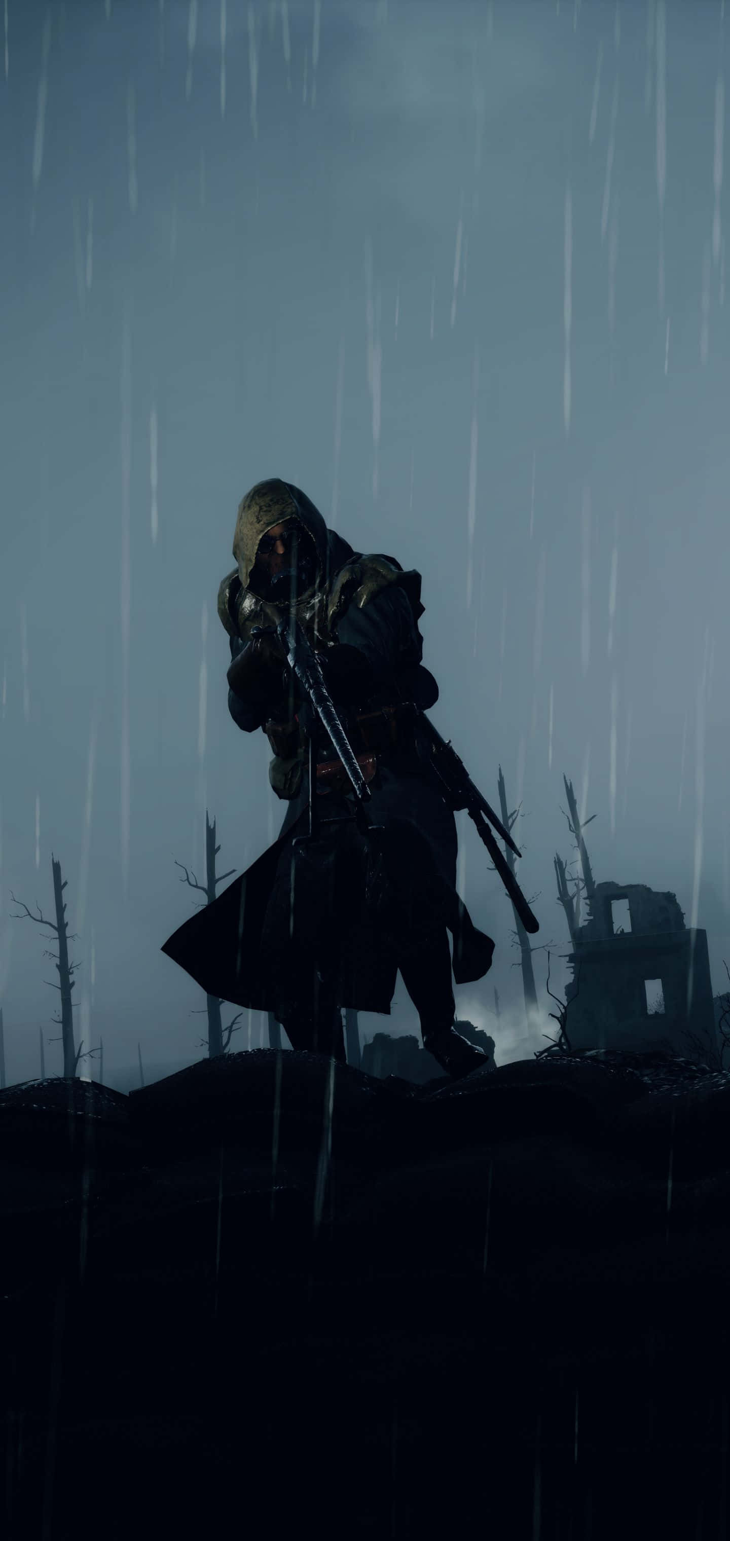 Pixel 3xl Battlefield 1 Baggrund Hætteklædt Soldat I Regnen Wallpapers