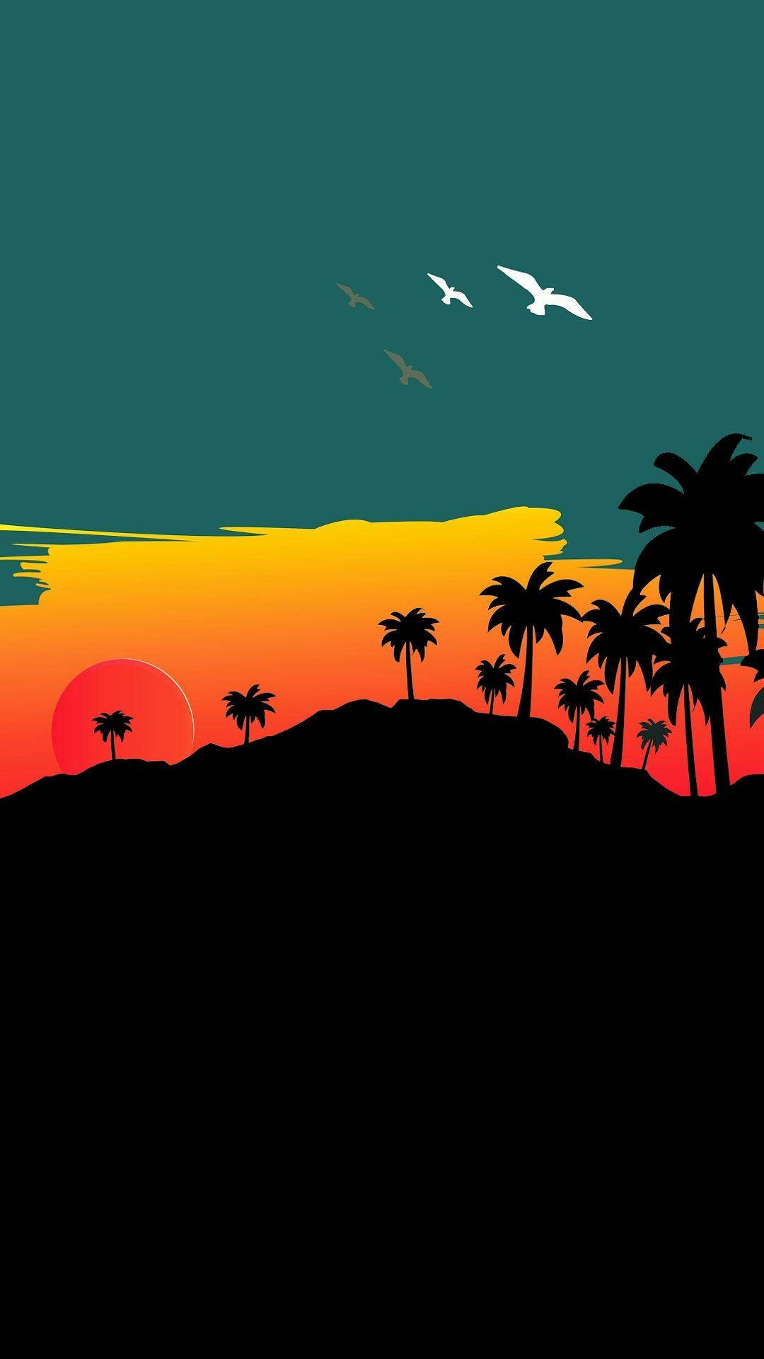 Pixel 4 animeret tropisk ø Wallpapers