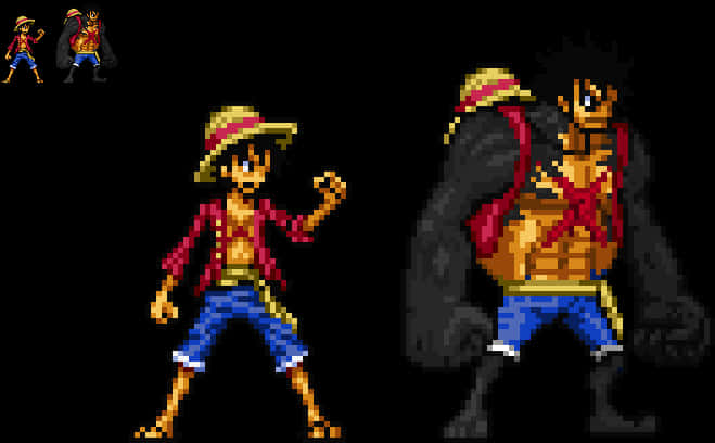 Pixel Kunst Luffy og Gear Fourth Transformation Wallpapers