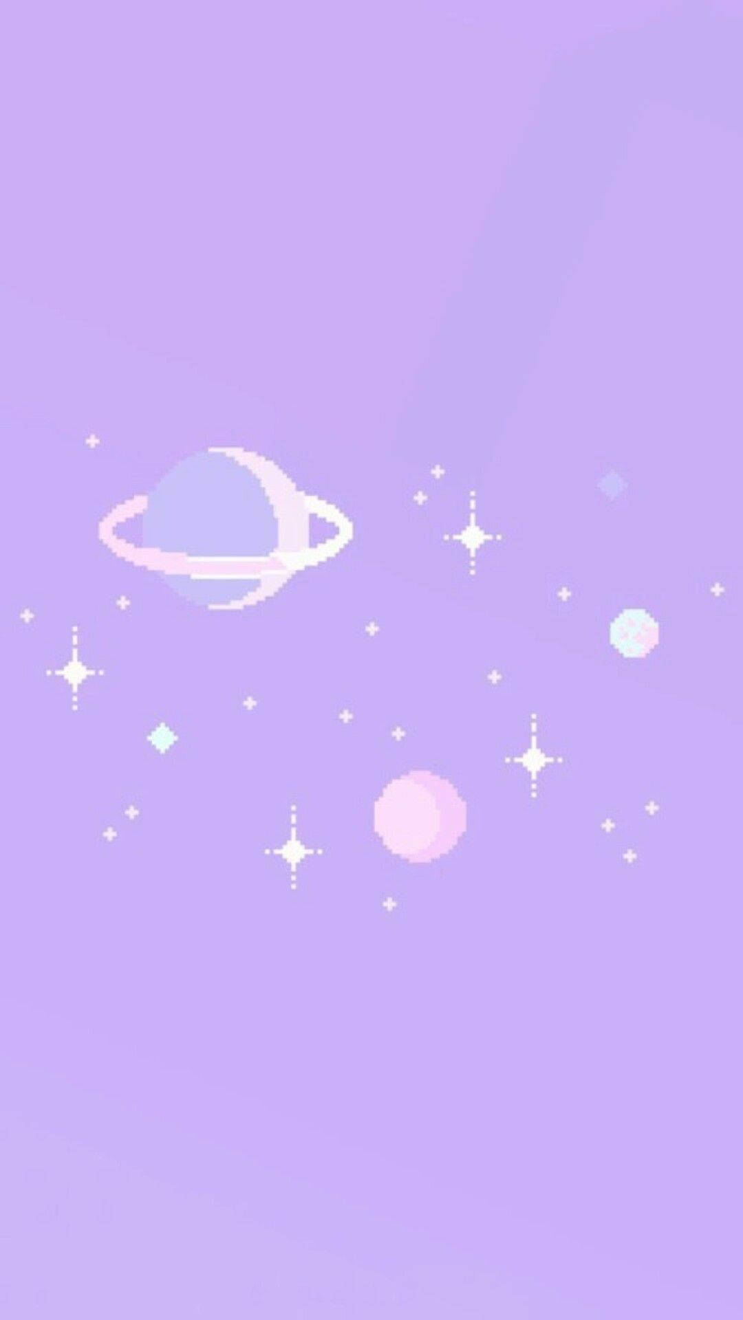 Pixelerede planeter over lyslilla iPhone Wallpapers