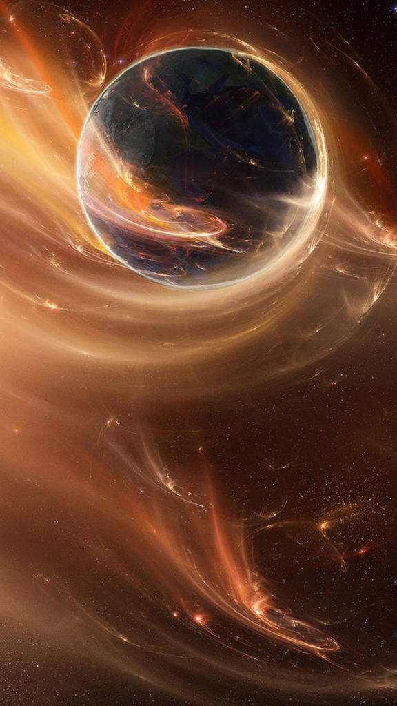 Planet med gyldent lys i rummet iPhone Wallpapers
