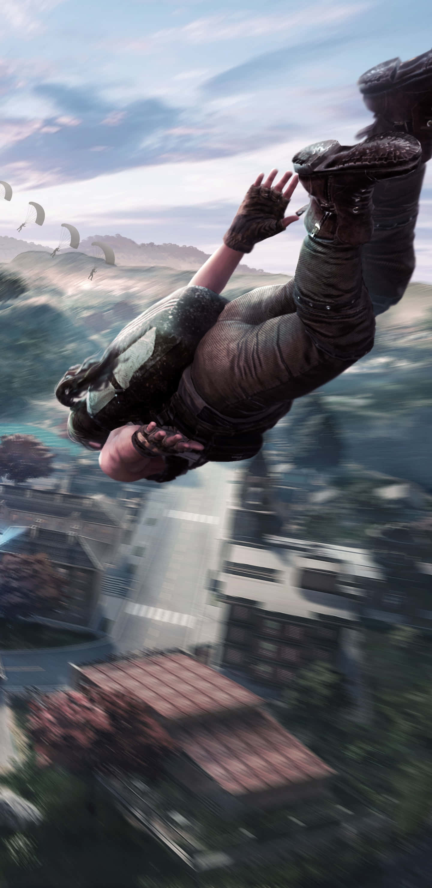 Portræt af faldskærmsudspringer i Pixel 3 Playerunknown's Battlegrounds Baggrund Wallpapers