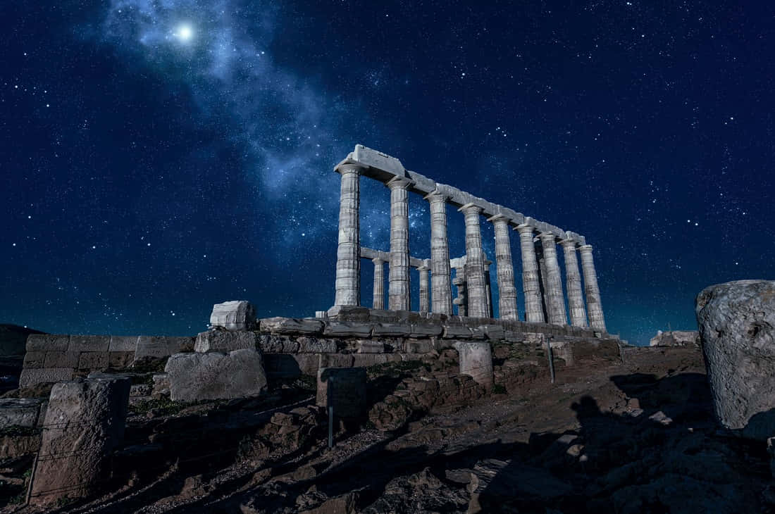 Poseidontemplet om natten Wallpapers