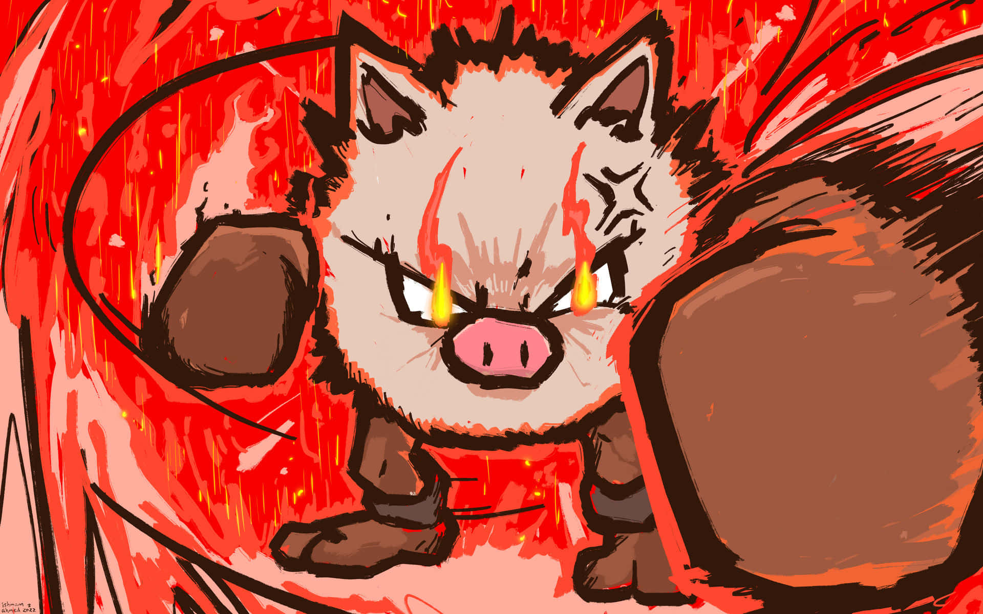 Primeape Pokemon med brændende øjne Wallpapers