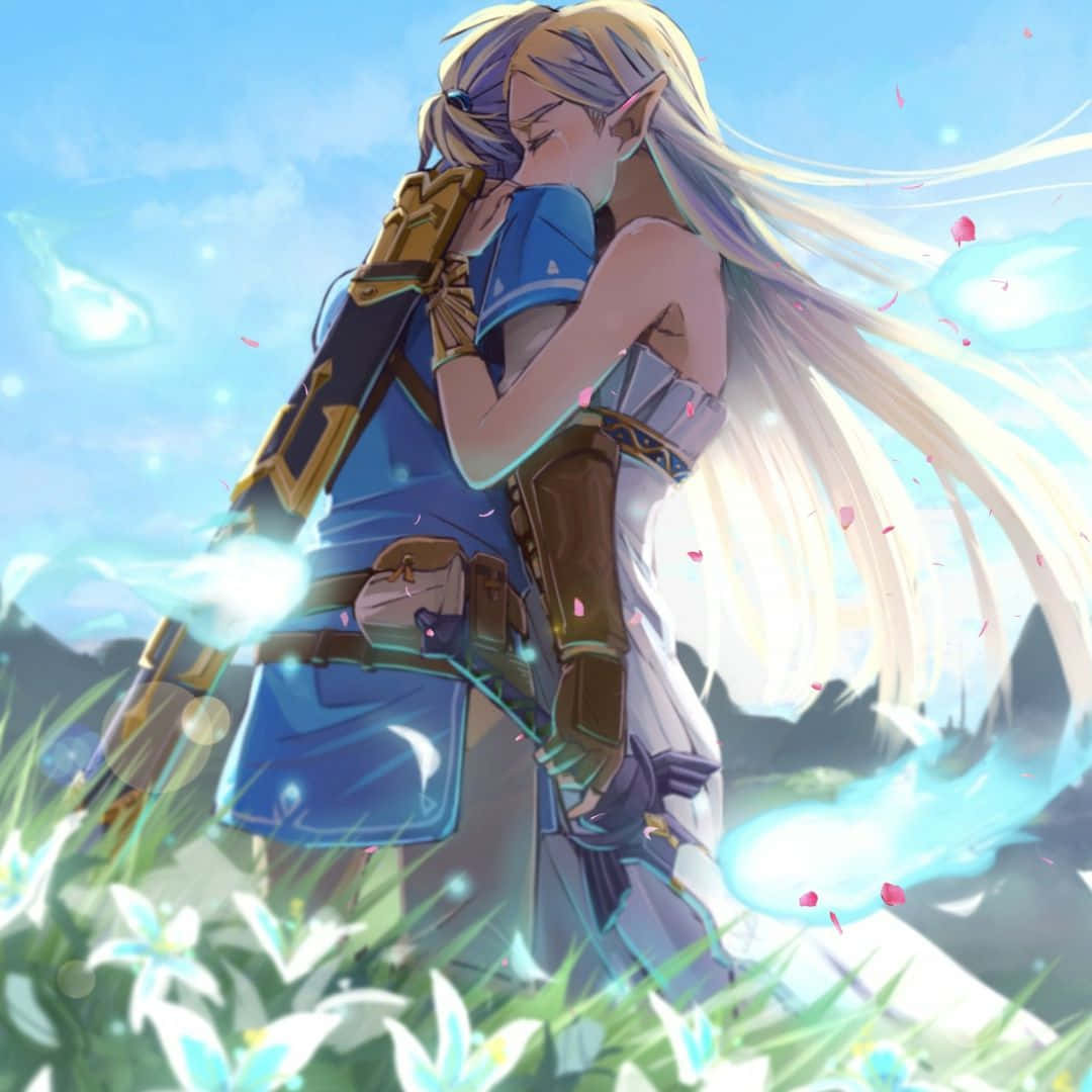 Prinsesse Zelda og Link krammer BOTW Wallpapers