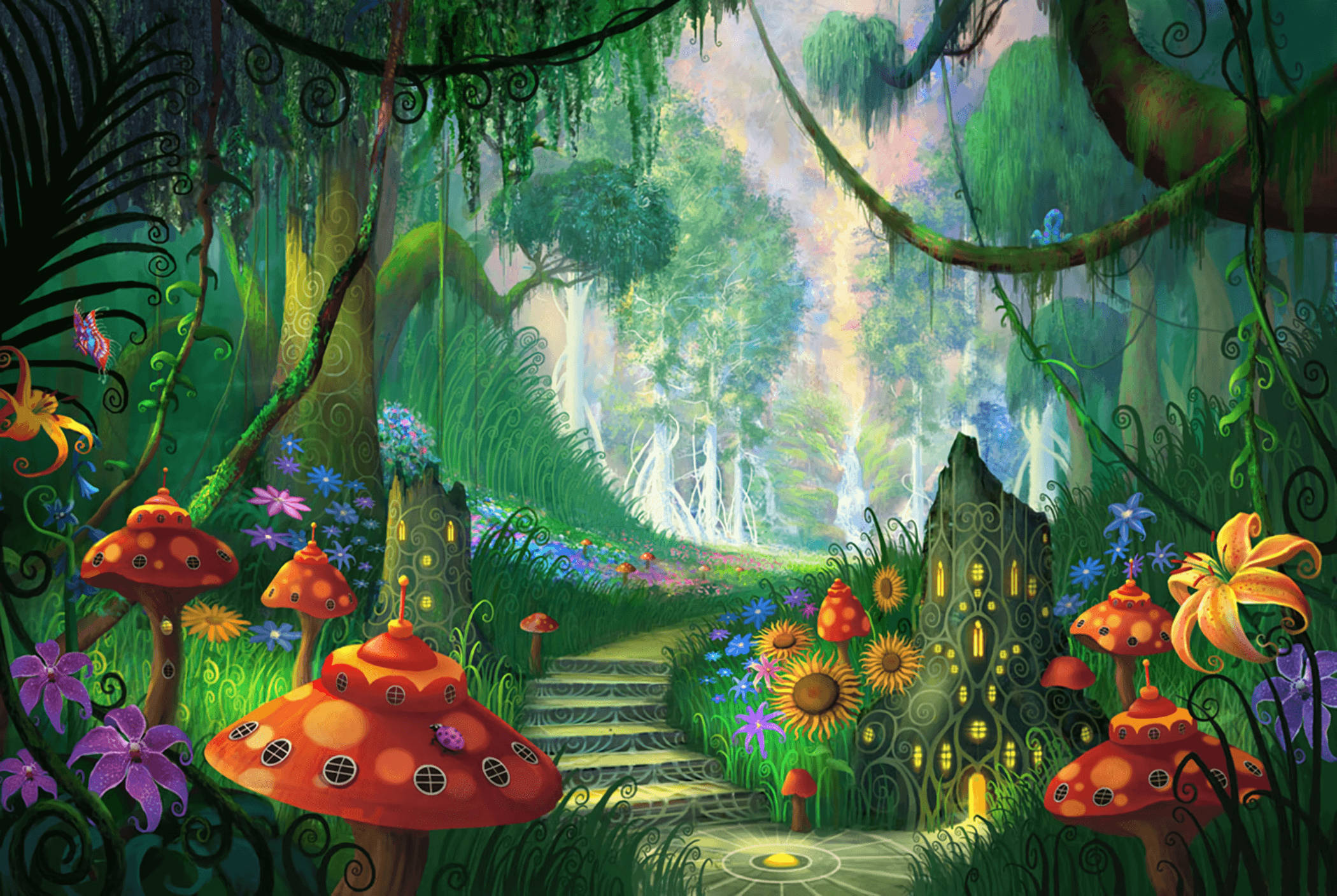 Psykedelisk svamp i mystisk skov Wallpapers