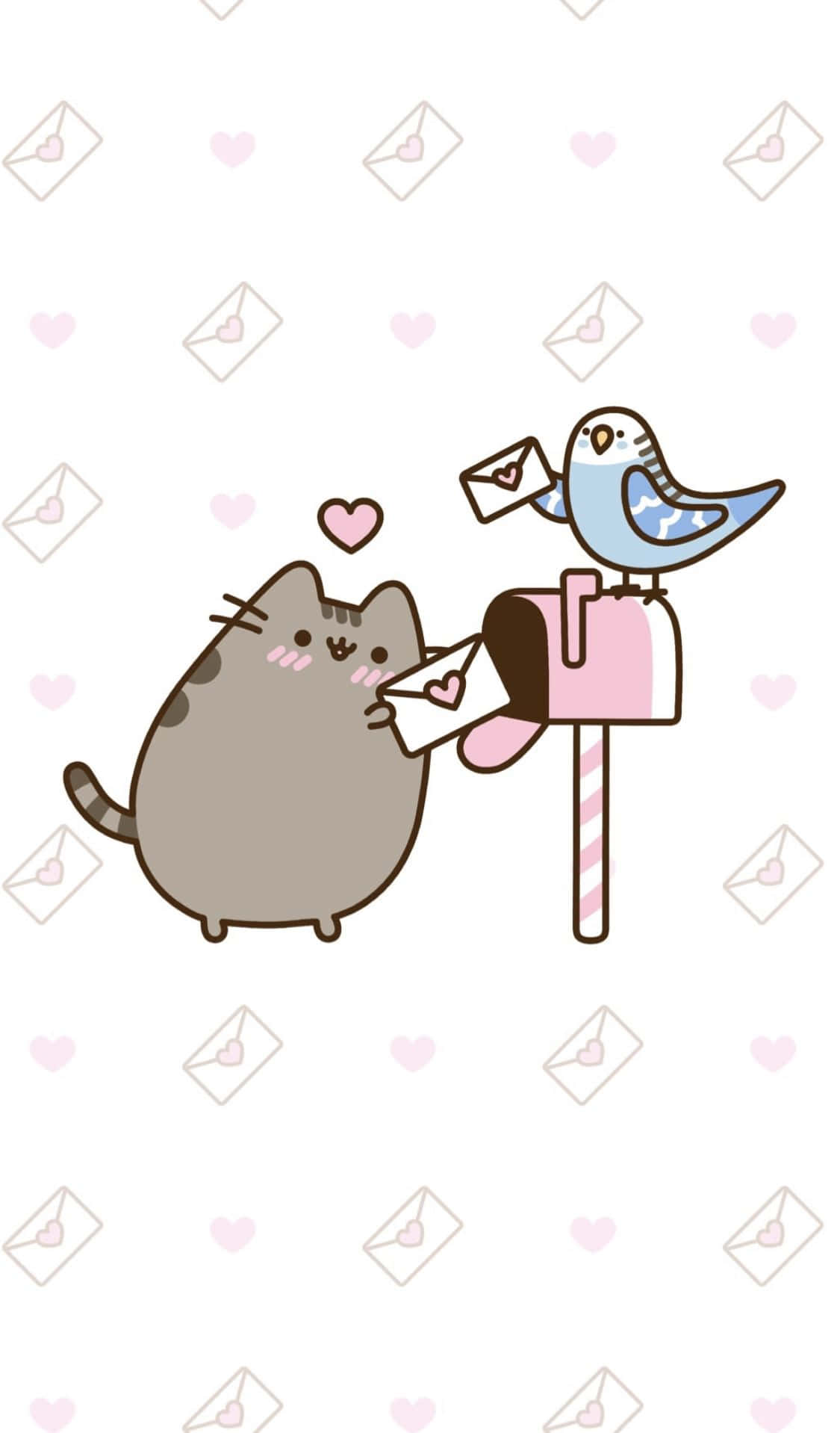 pusheen kat og fugl i en postkasse Wallpapers