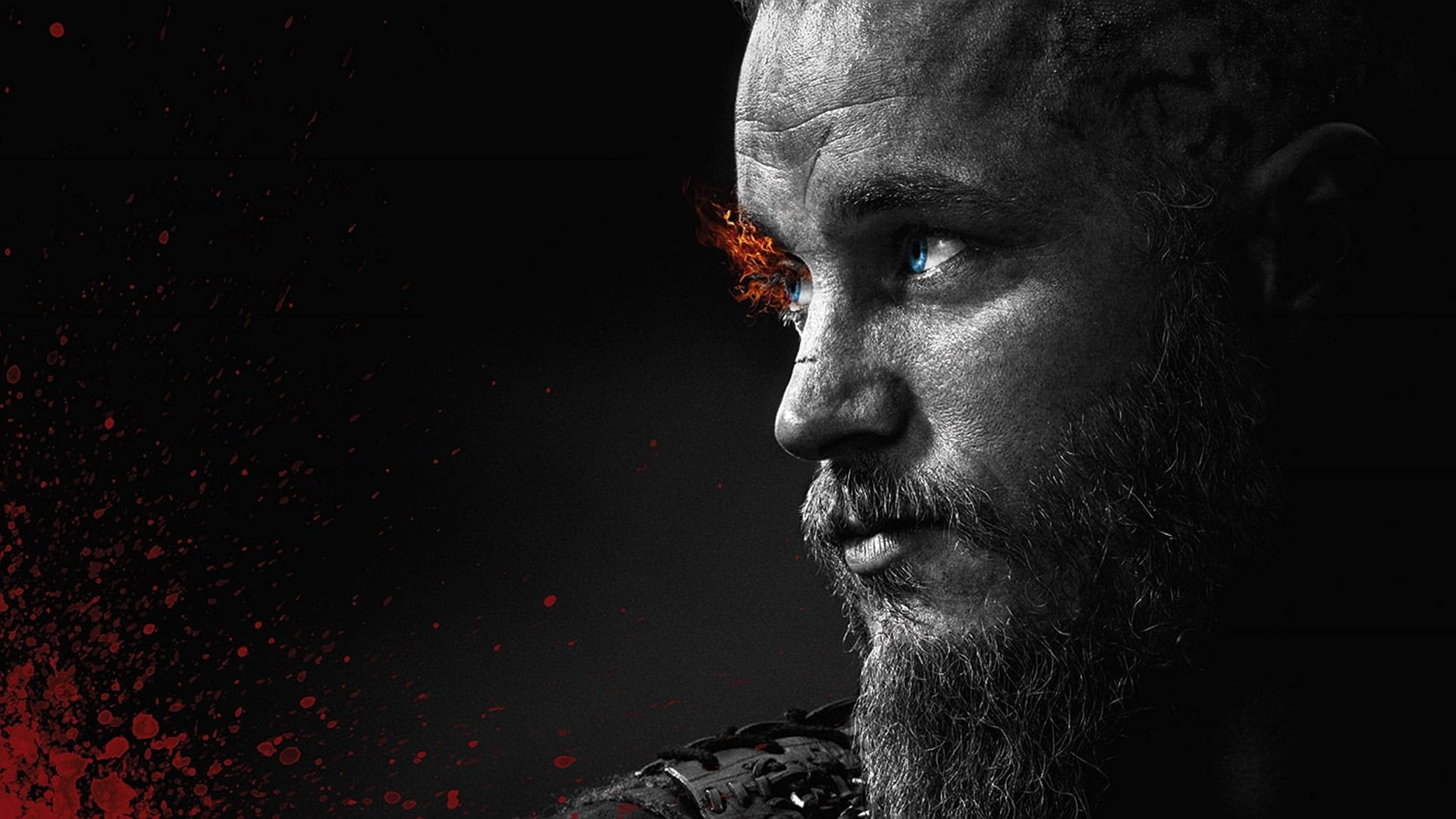 Ragnar Lothbrok 4K Vikings Flammende øjenvippe Sort og hvid Wallpapers