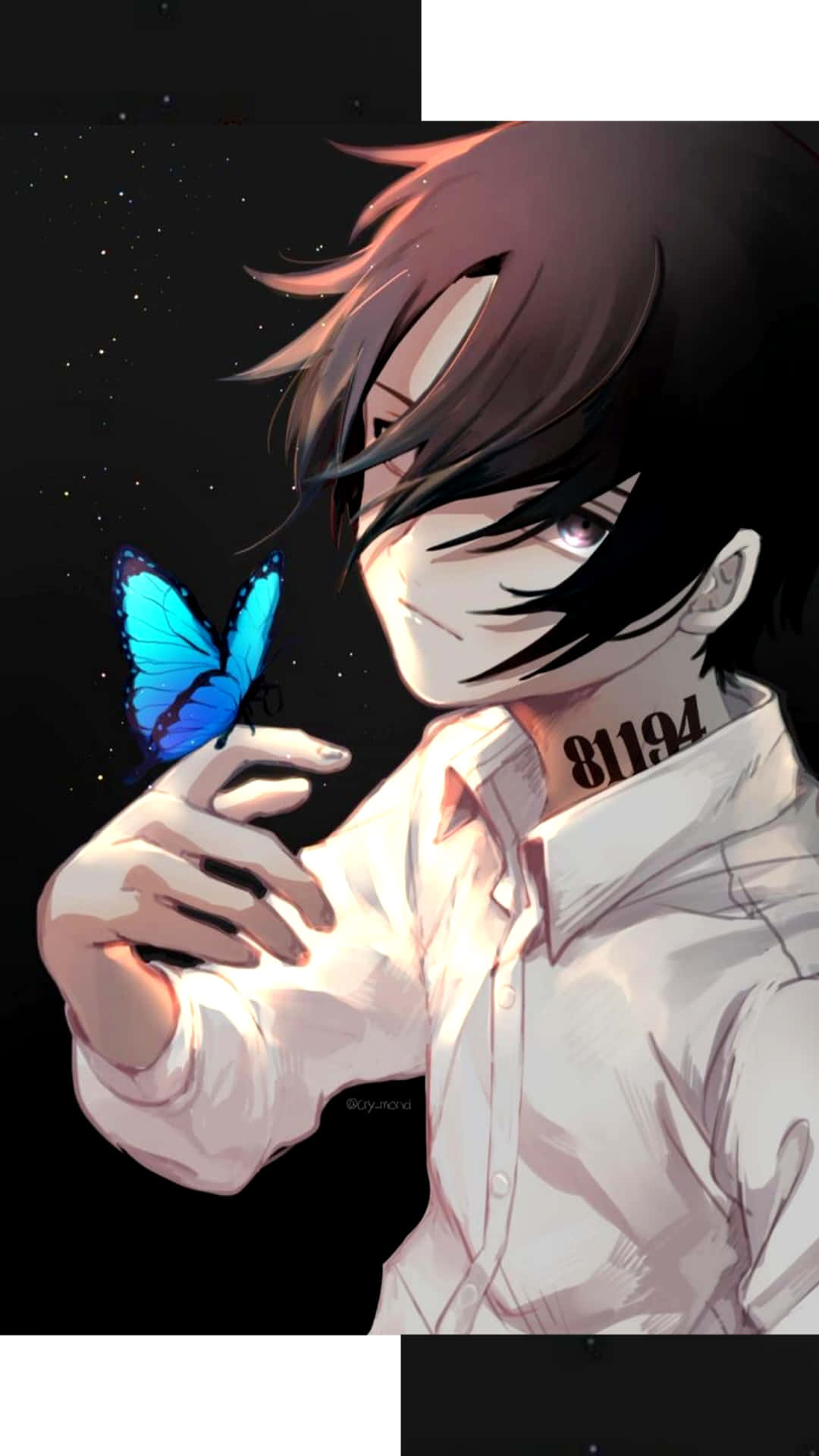 Ray The Promised Neverland med blå sommerfugl Wallpapers