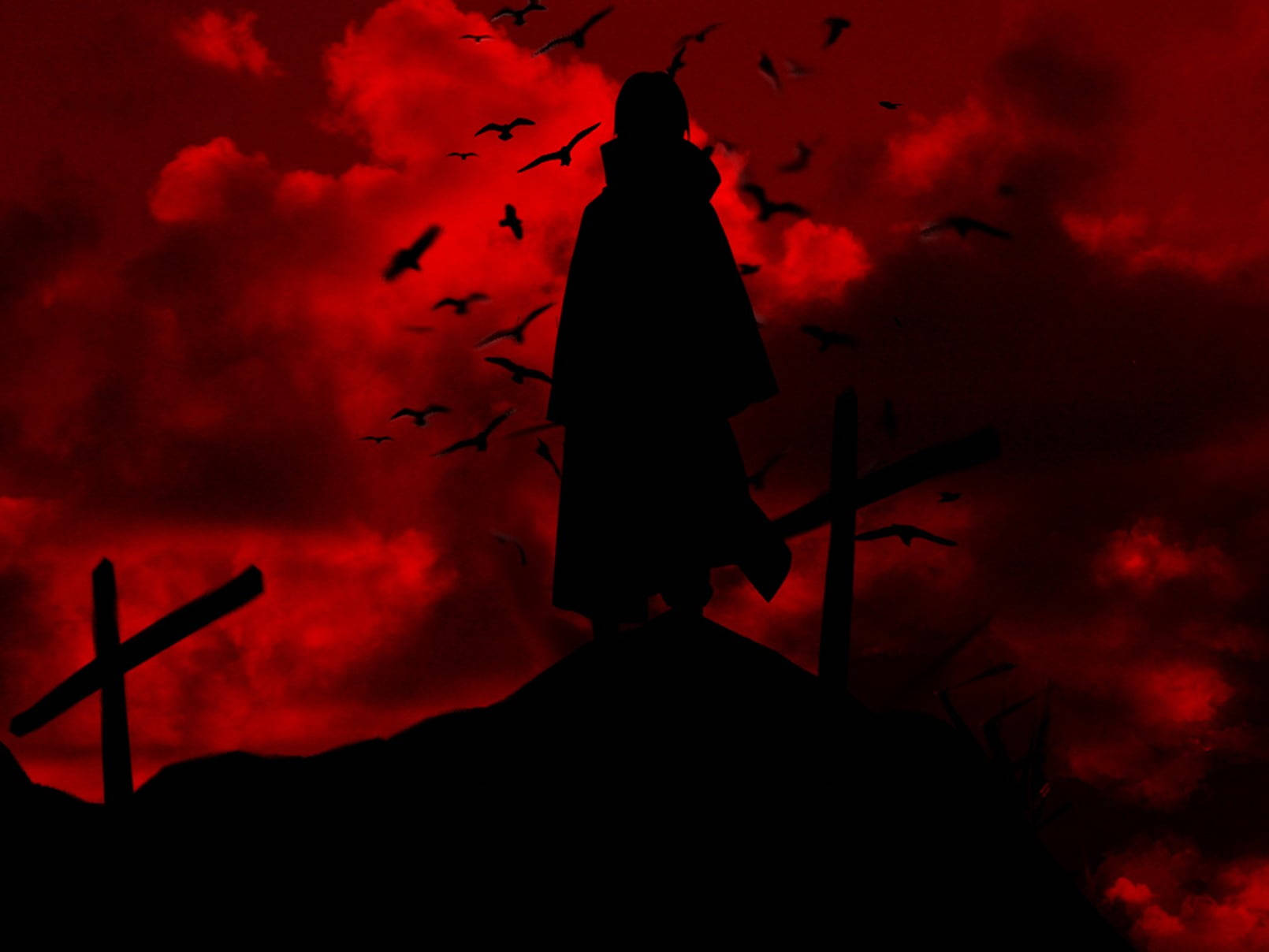Rød anime-silhuet Wallpapers