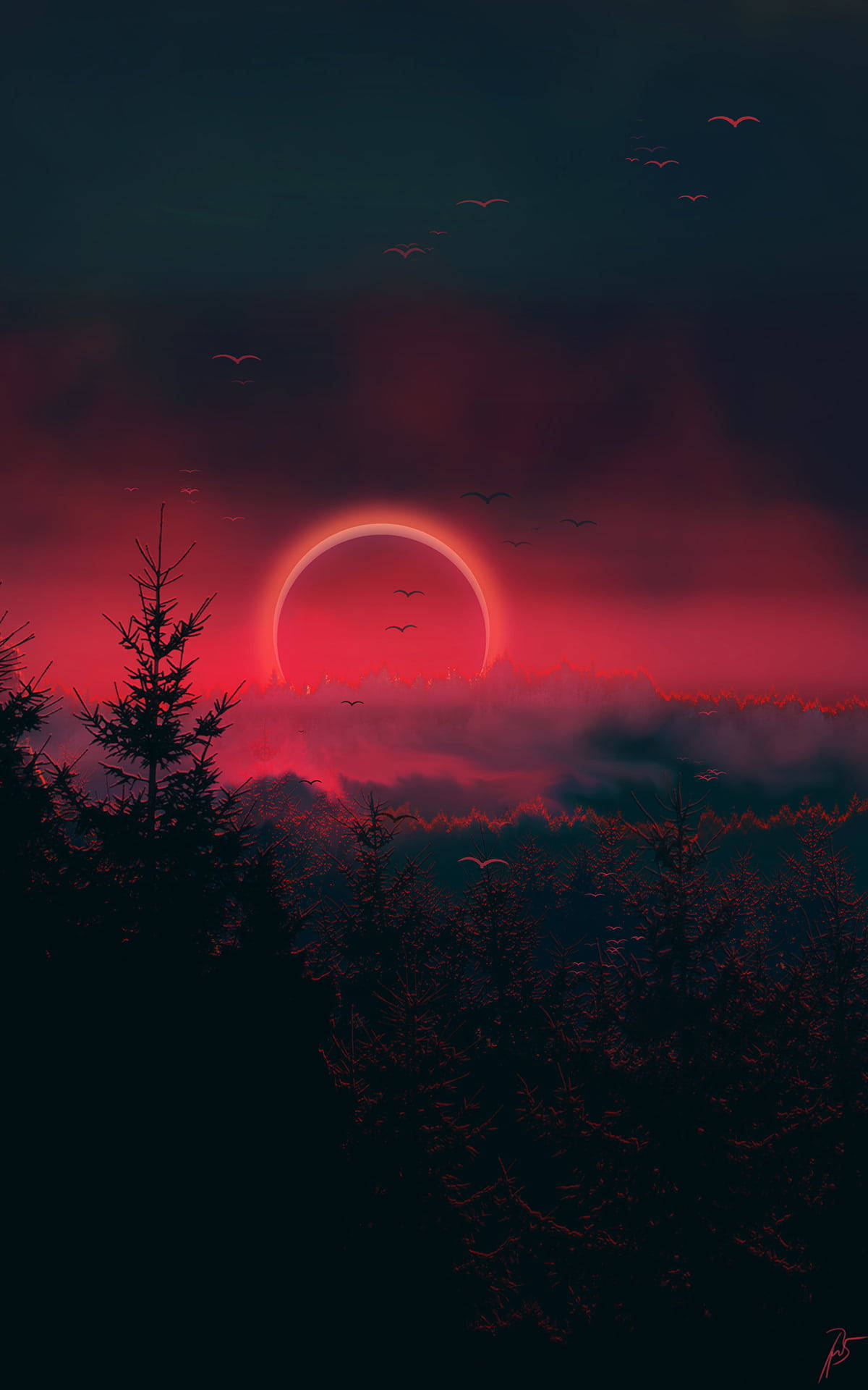 Rød formørkelse i skov iPhone X natur Wallpapers