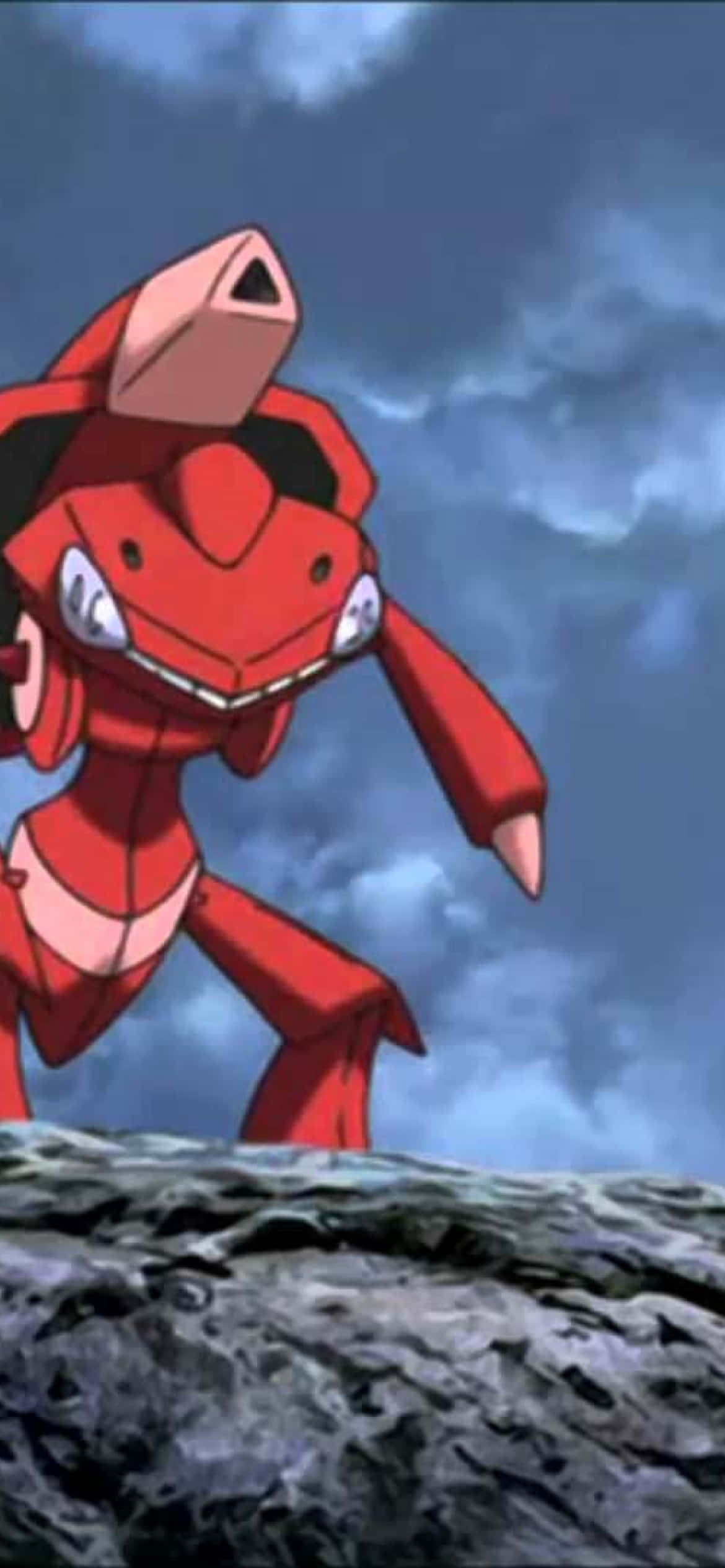 Rød Genesect Pokémon stående på sten Wallpapers