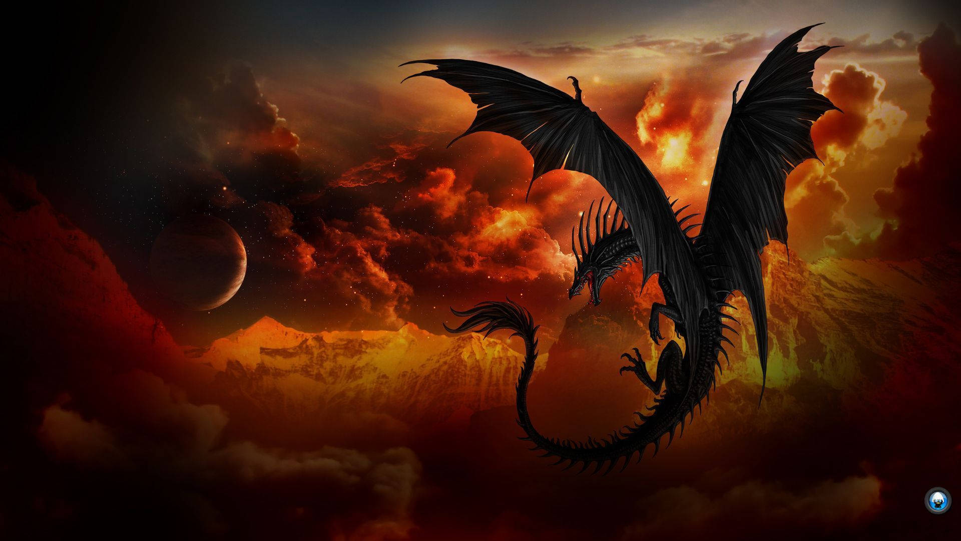 Rød himmel udbrudende vulkan japansk drage PC Wallpapers