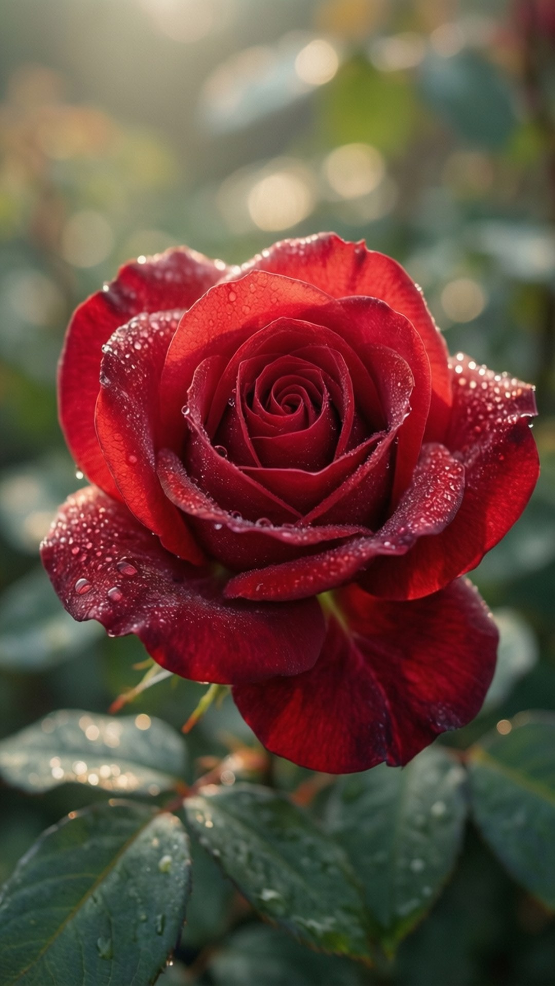 Rød rose med dugdråber Wallpapers