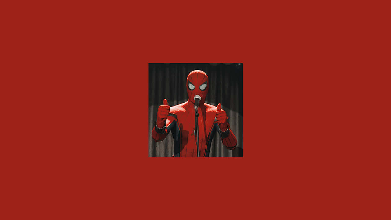 Rød æstetisk bærbar med to tommelfingre op Wallpapers
