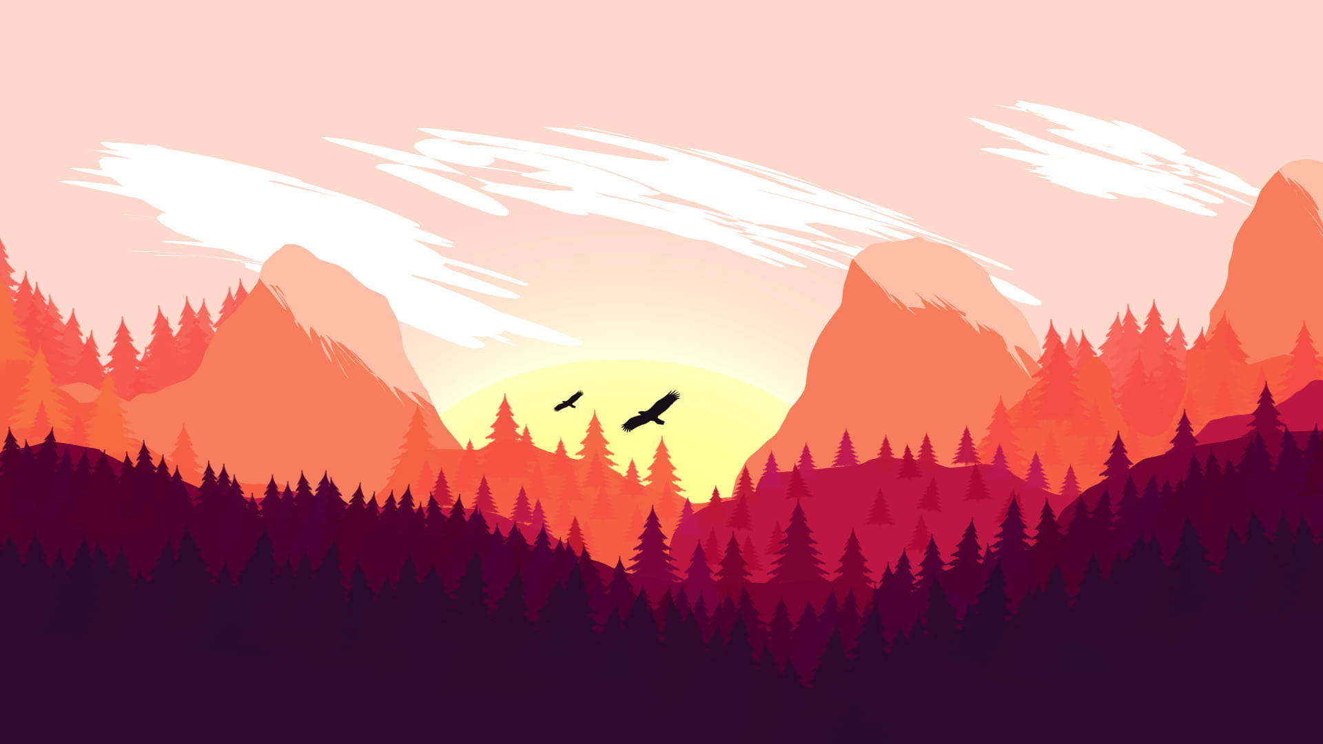 Røde bjerge og fyrretræer Wallpapers