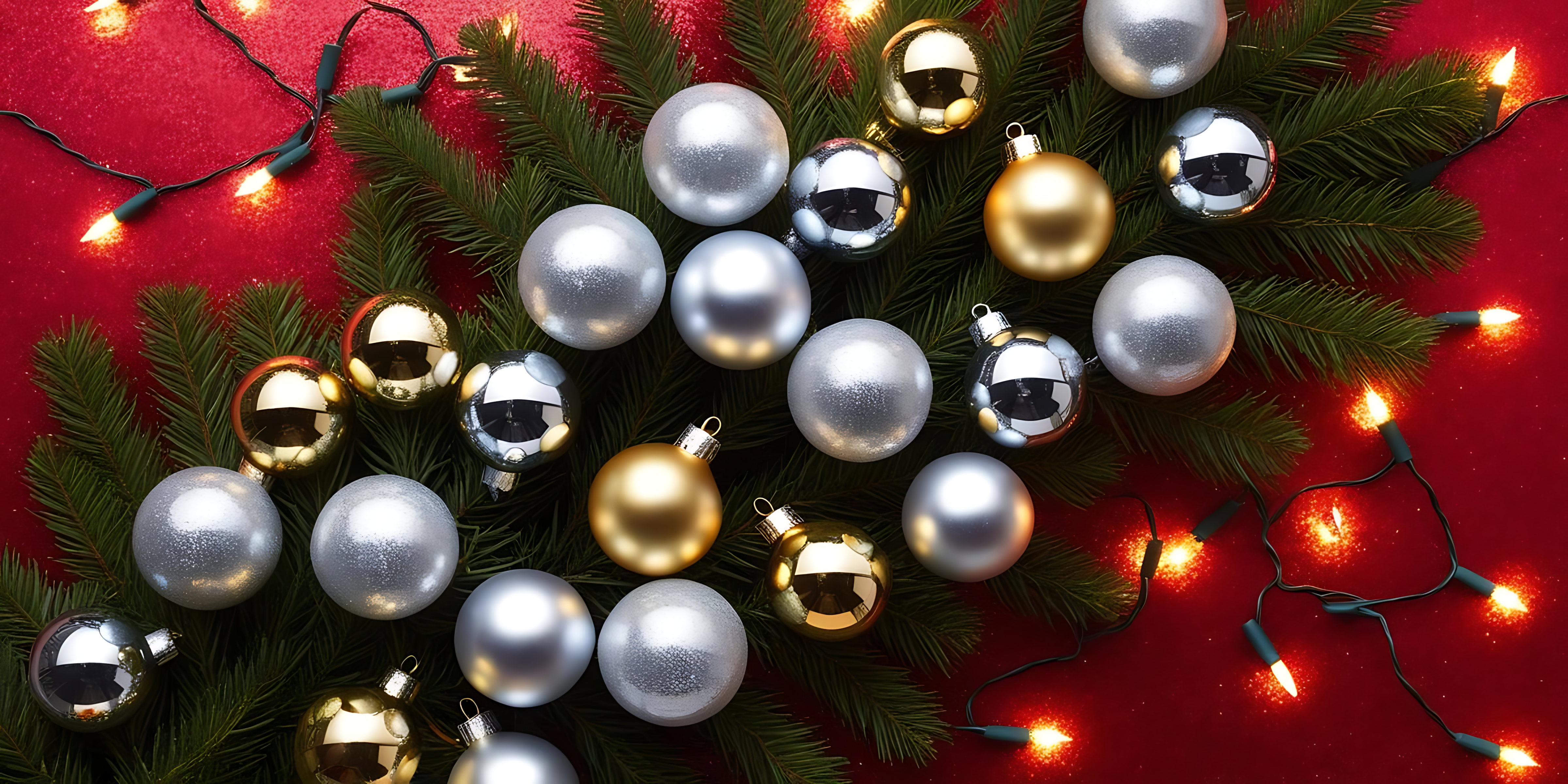 Røde og sølv julekugler Wallpapers