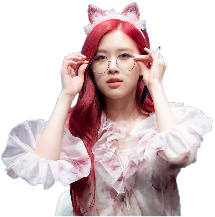 Rødhåret kvindelig Kpop-stjerne med katteører og briller Wallpapers