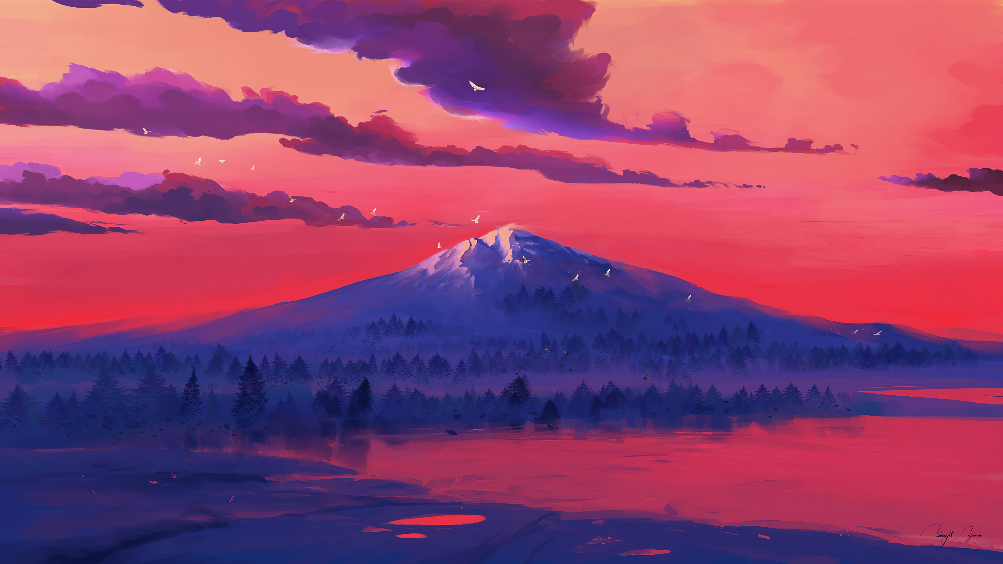 Rødt bjergkunst Wallpapers