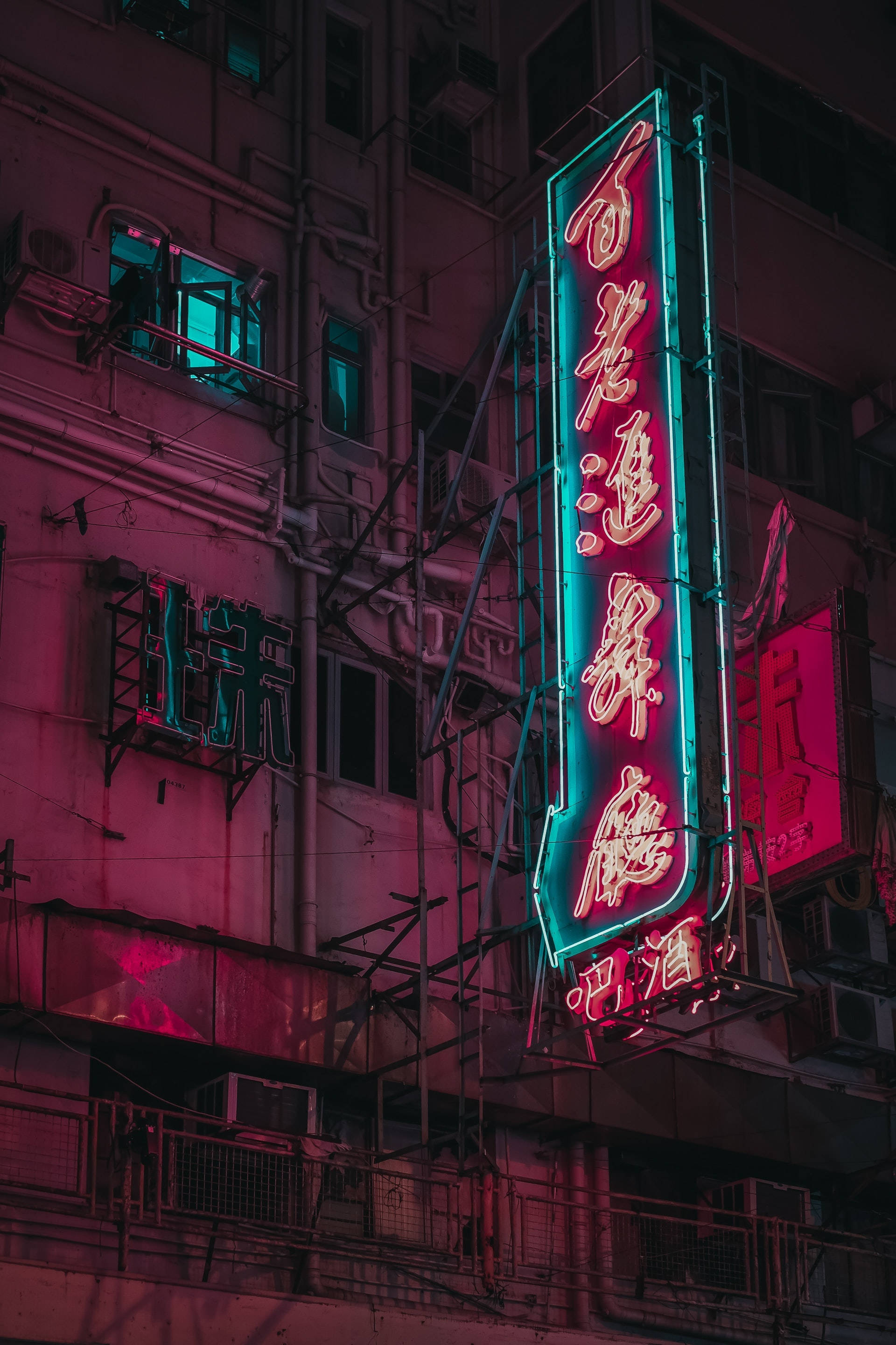 Rødt og Turkis Neonskilt Wallpapers