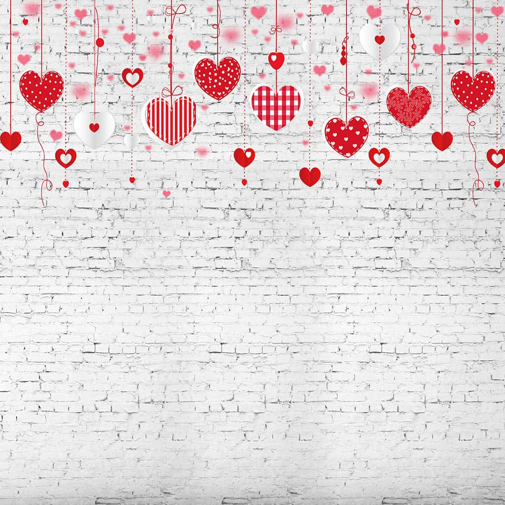 Rødt sødt Valentinsdagshjertebanner med murstensvæg Wallpapers