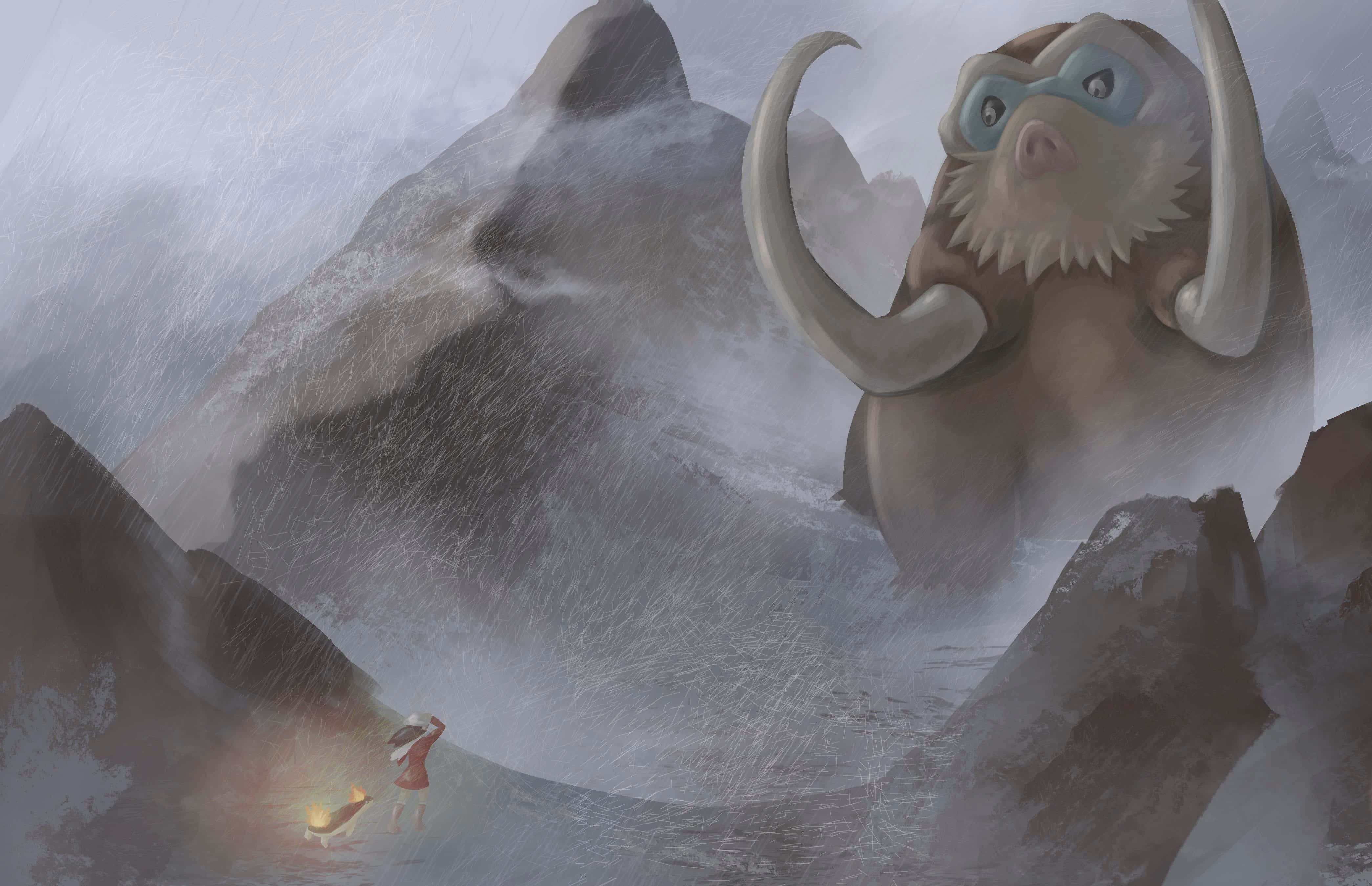 Realistisk illustration af Mamoswine Pokemon Wallpapers