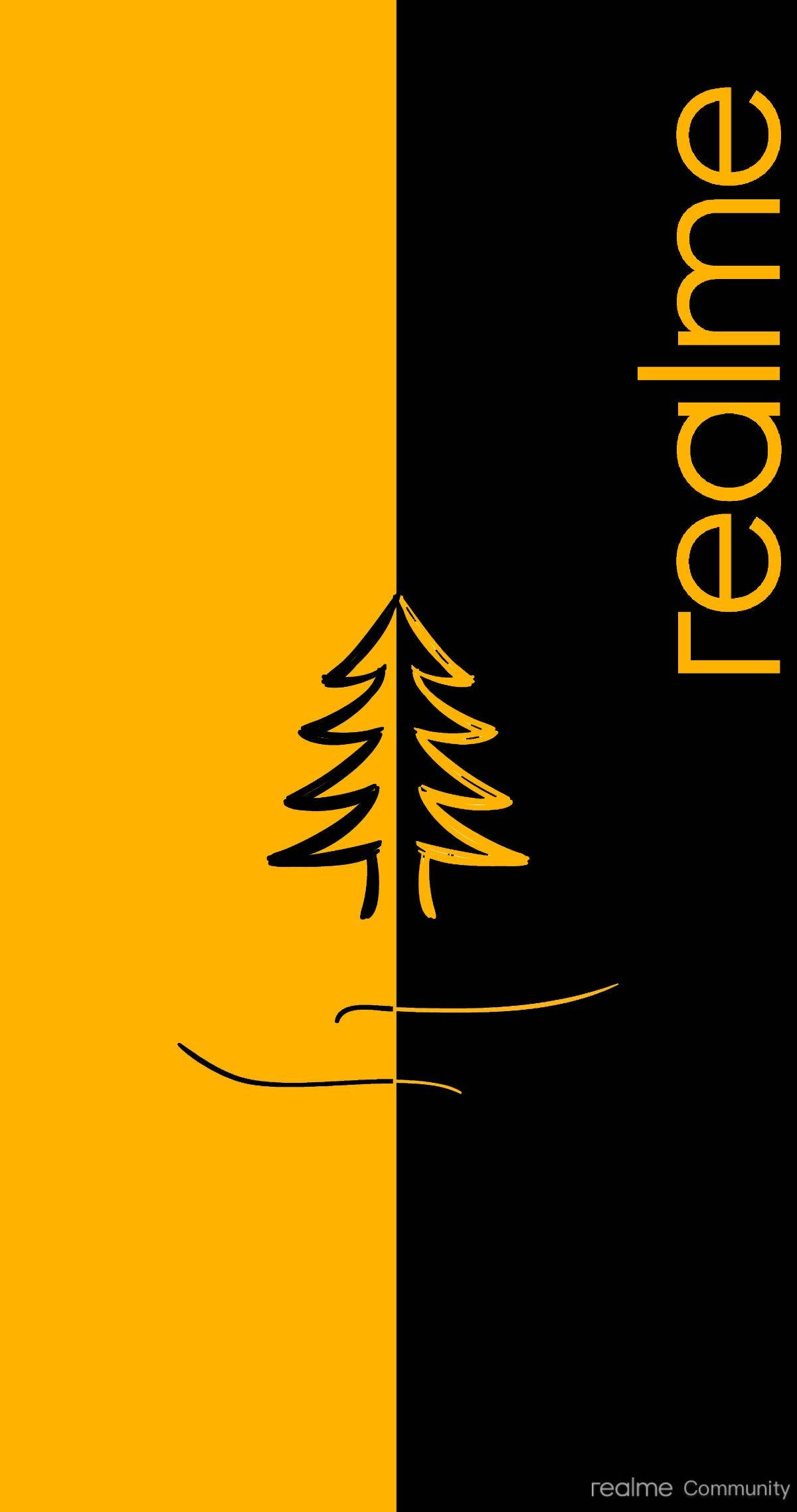 Realme 7 Pro Sort Gul Træ Wallpapers