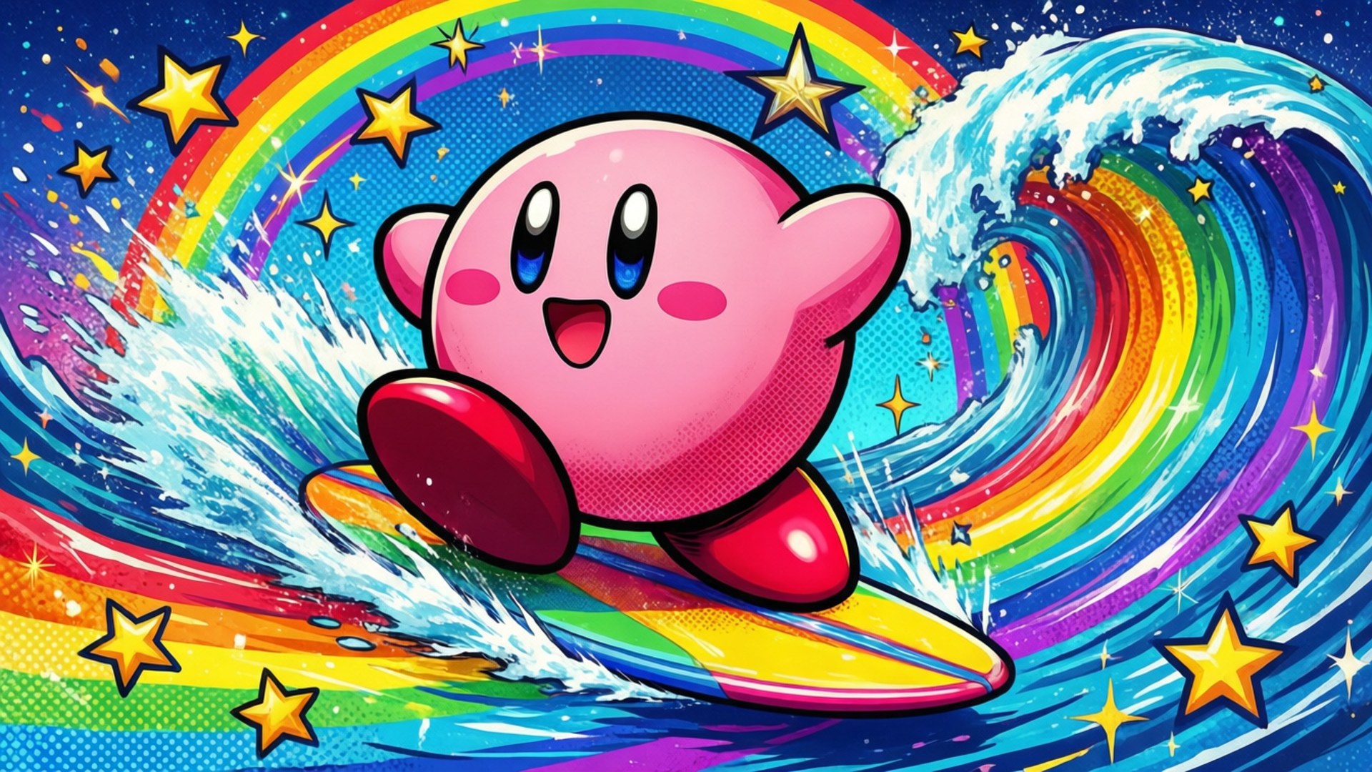 Regnbue-surfende Kirby Wallpapers