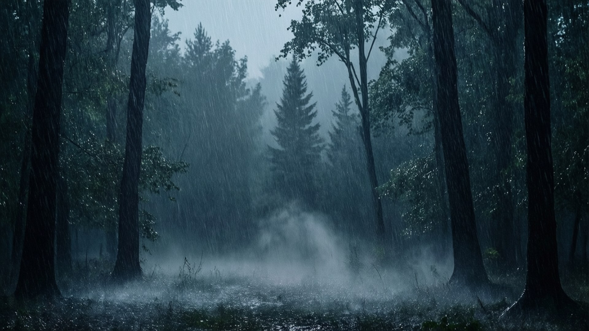 Regnstorm blandt fyrretræerne Wallpapers