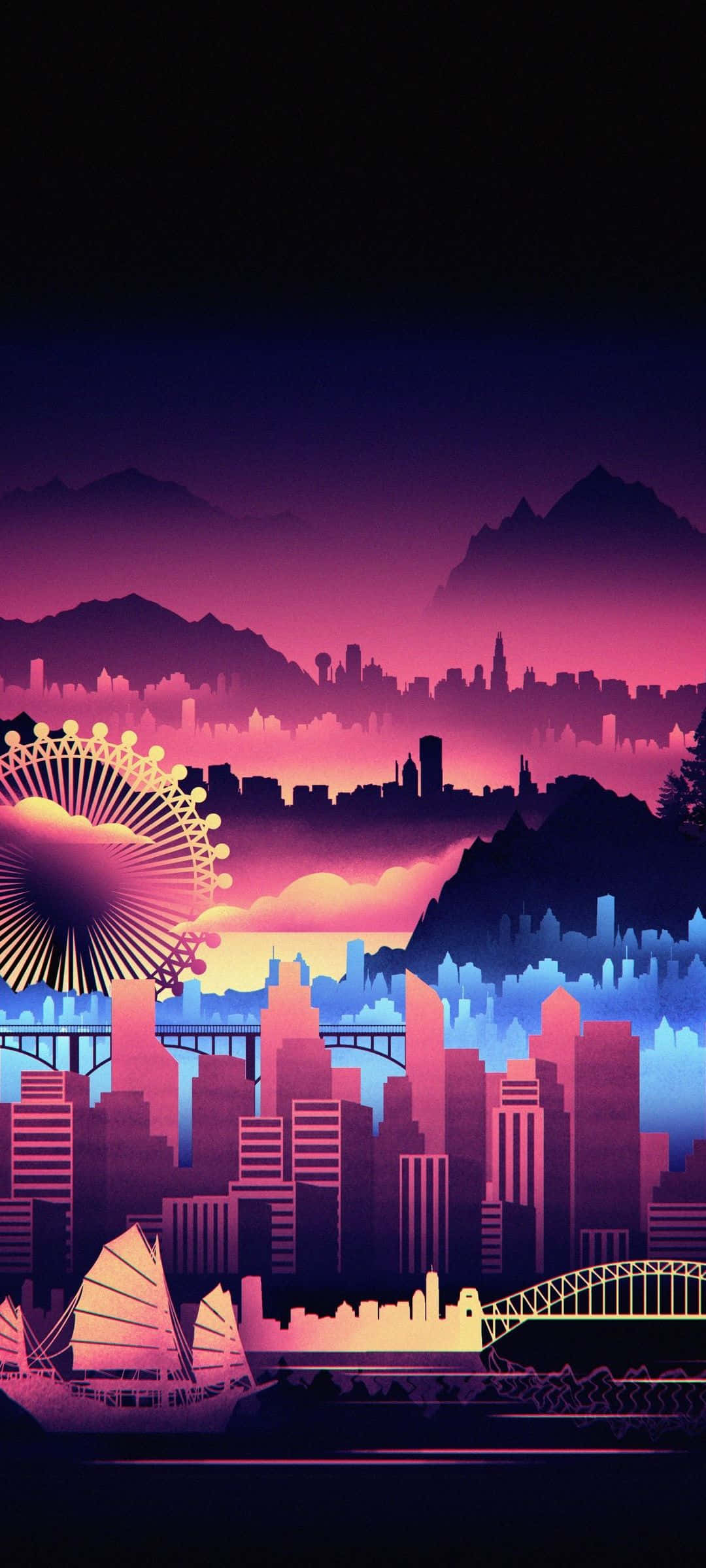 Rejs gennem Synthwave Citys neongader Wallpapers