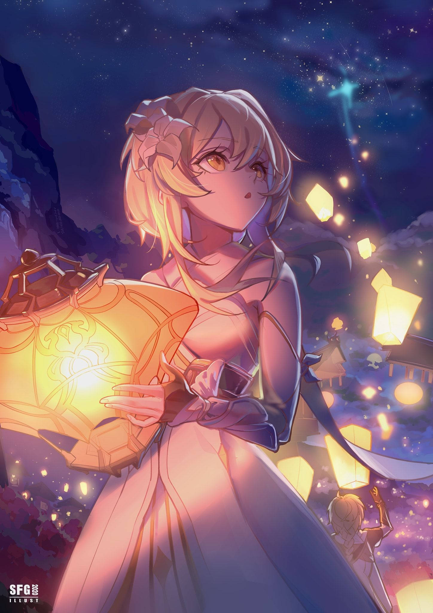 Rejsende med lanterne Genshin Impact Telefon Wallpapers