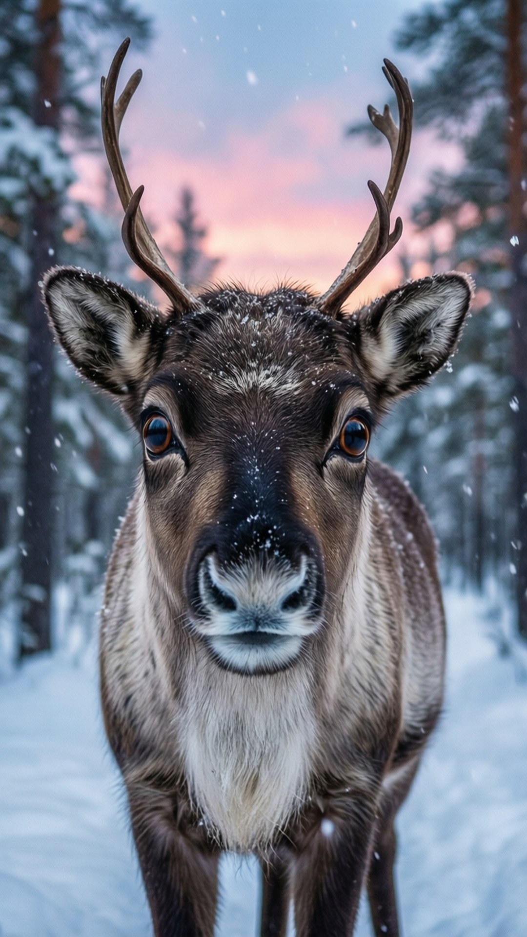 Rensdyr i sneklædt skov Wallpapers