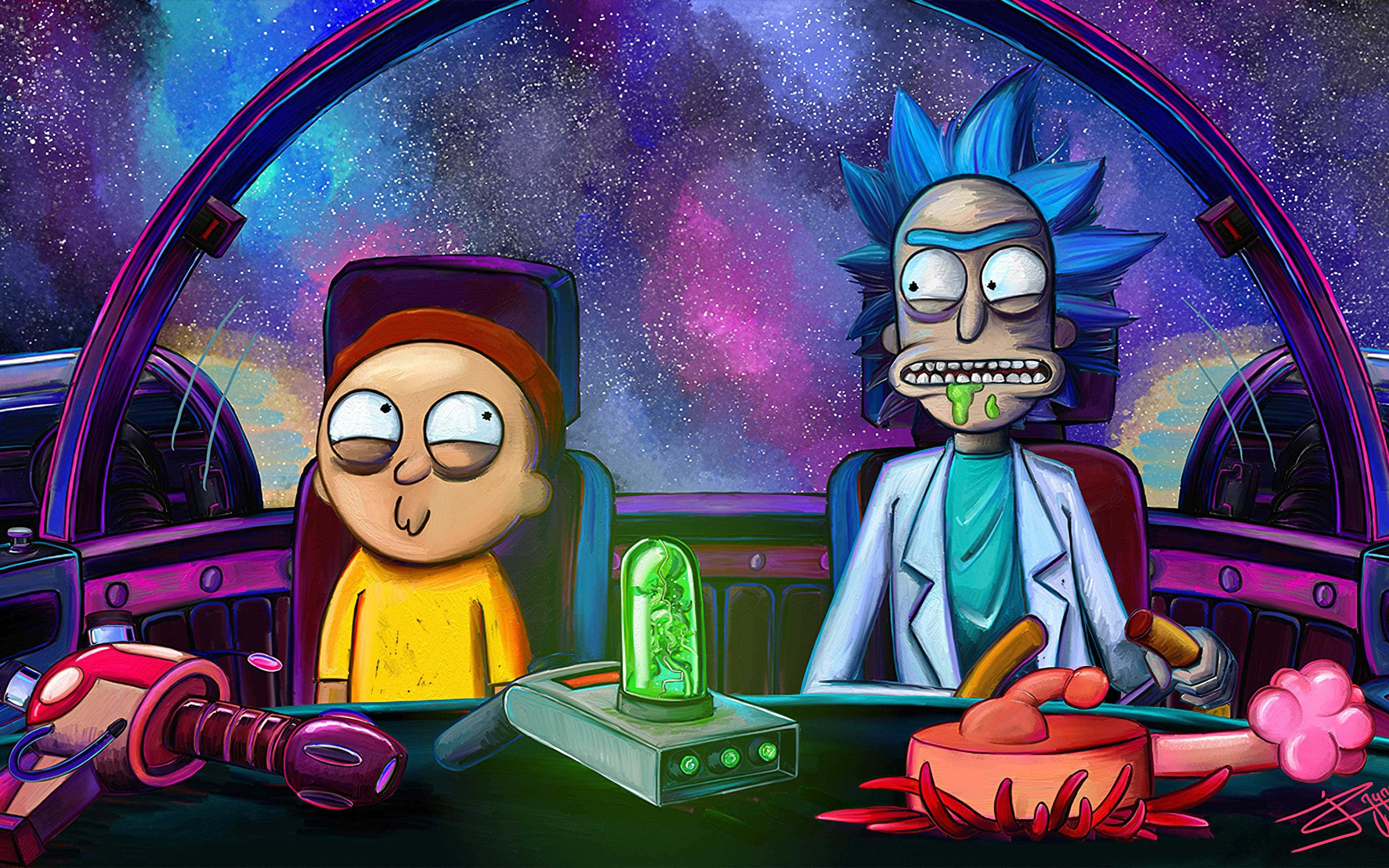 Rick og Morty i rummet 4K baggrund Wallpapers