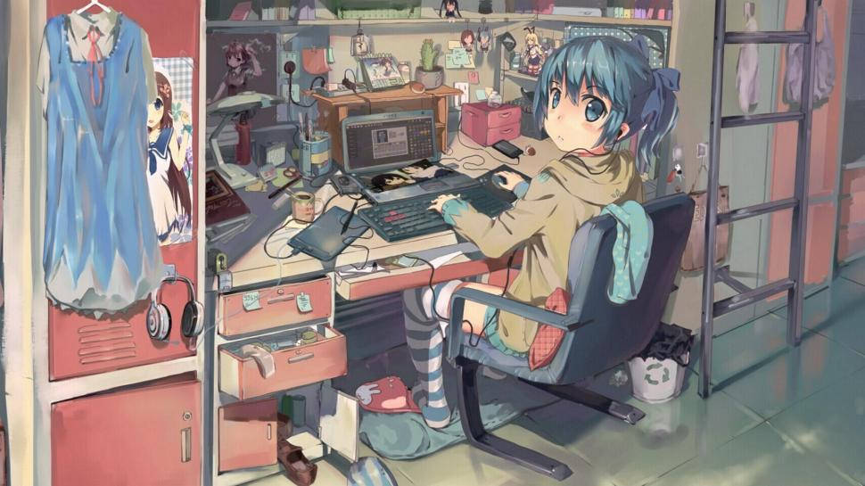Rodet laptop-opsætning i anime Wallpapers