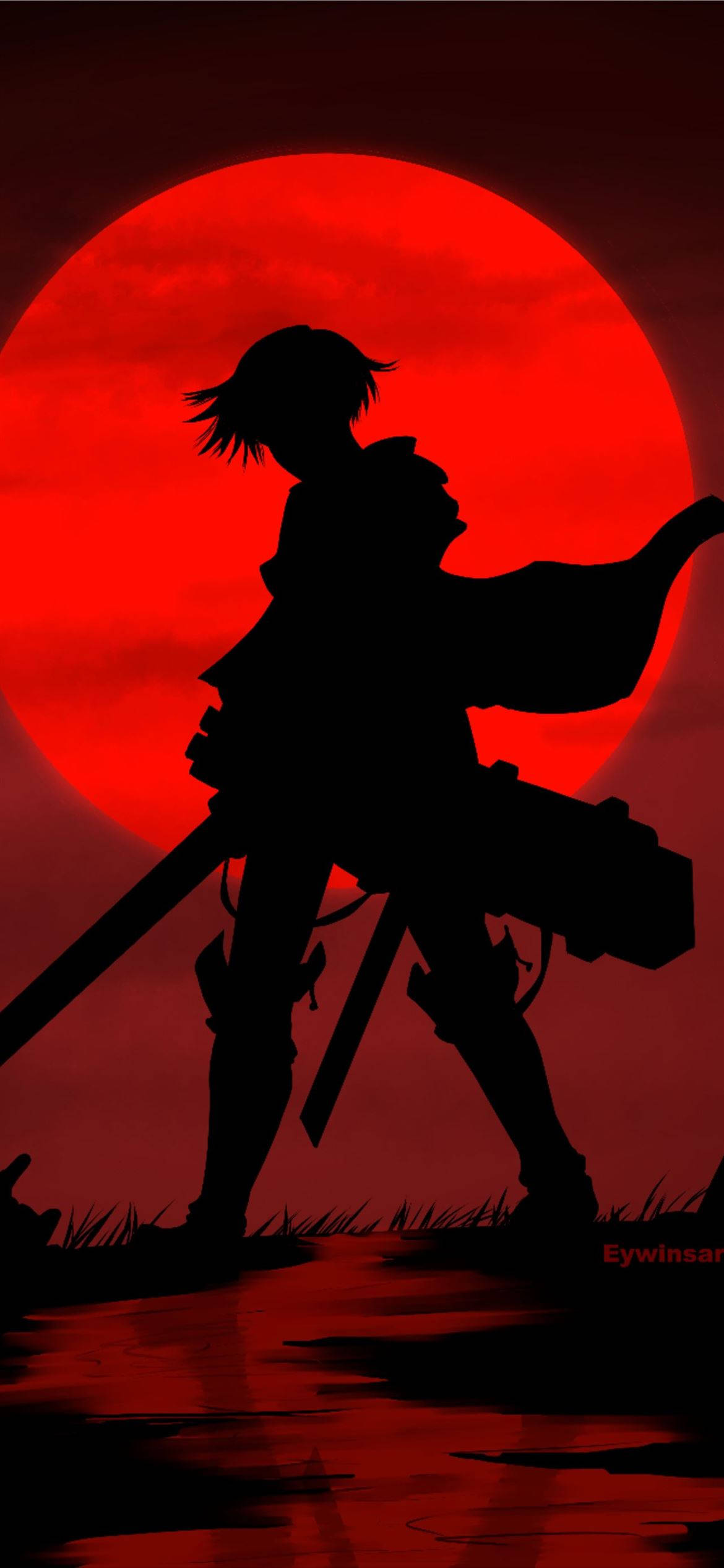 Rød Måne Levi Silhuet Attack On Titan iPhone Wallpapers