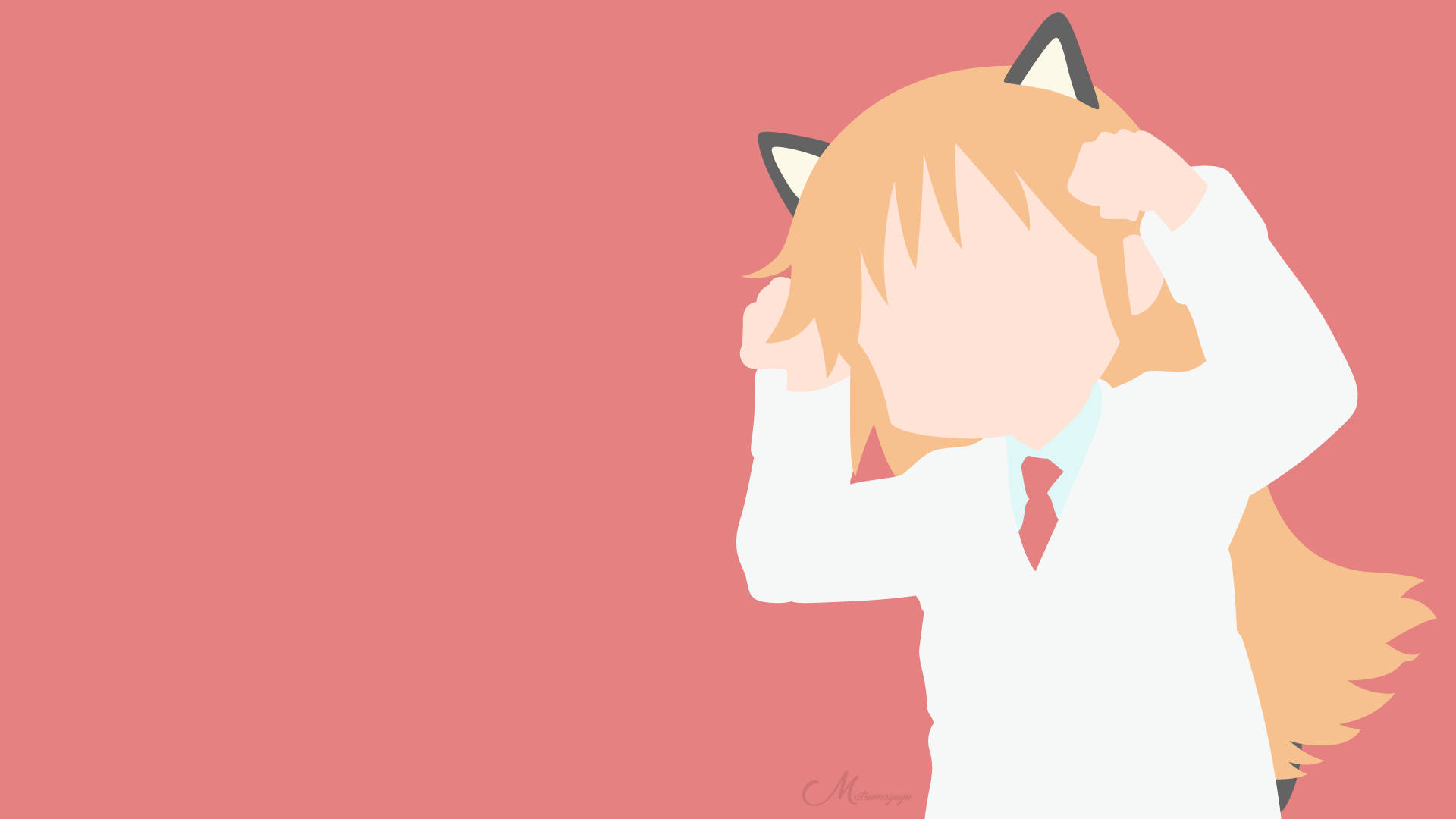 Rød minimalistisk Nichijou Hakase kat Wallpapers
