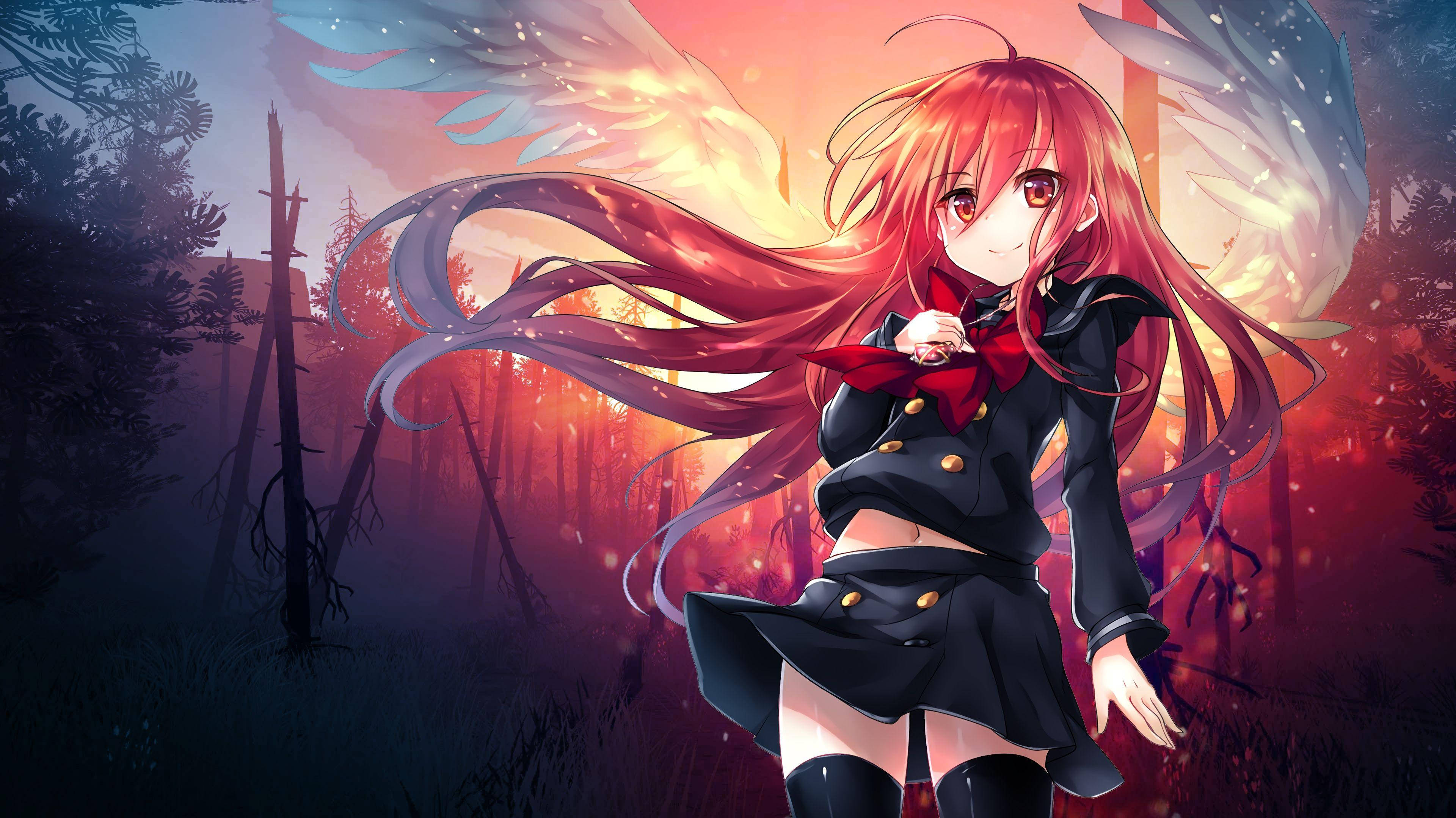 Røde anime-englevinger Wallpapers