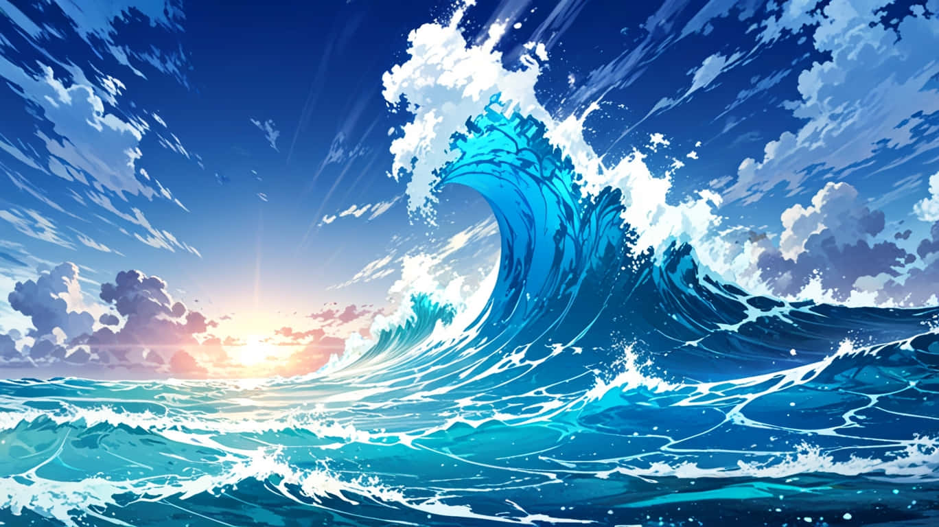Rolige bølger med pastelfarvet anime-himmel Wallpapers