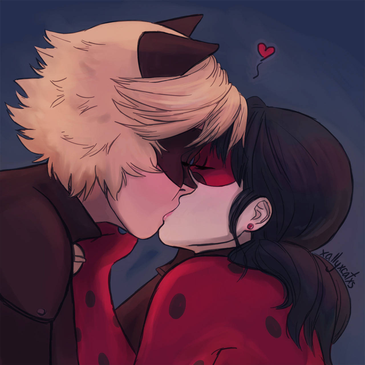 Romantisk kys mellem Ladybug og Cat Noir Wallpapers