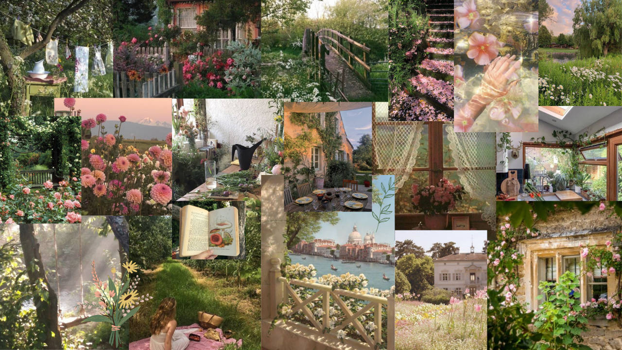 Romantiske blomster Cottagecore skrivebord Wallpapers