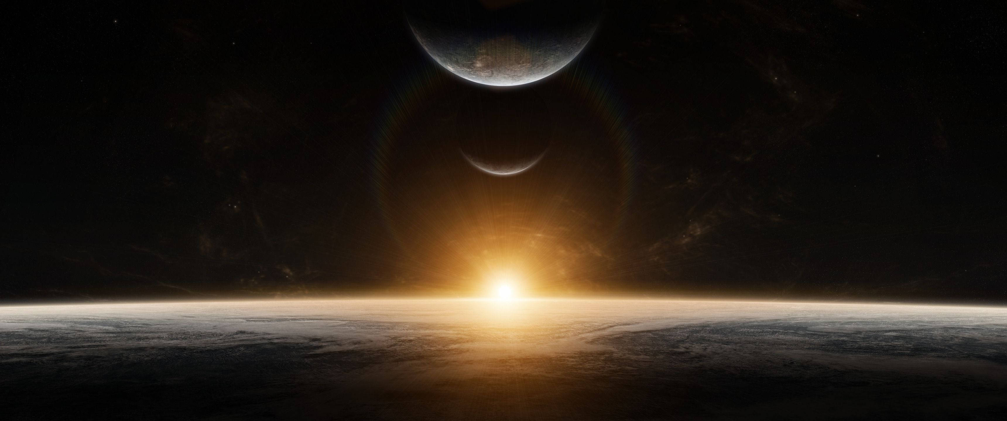 Rum solopgang der oplyser planeter Wallpapers